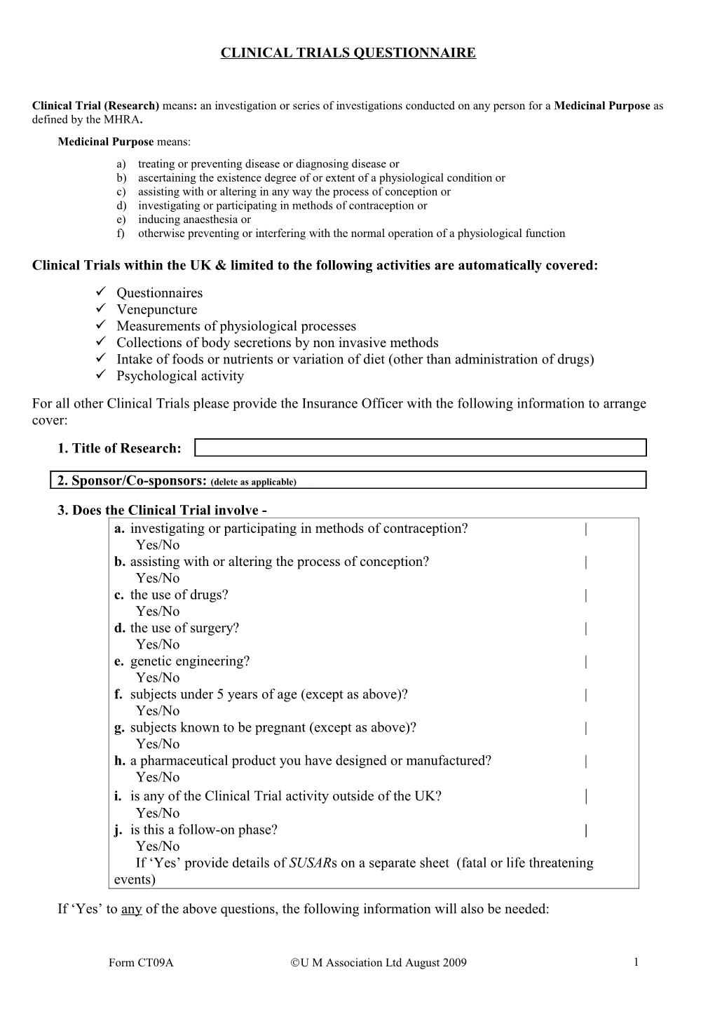 Clinical Trials Questionnaire