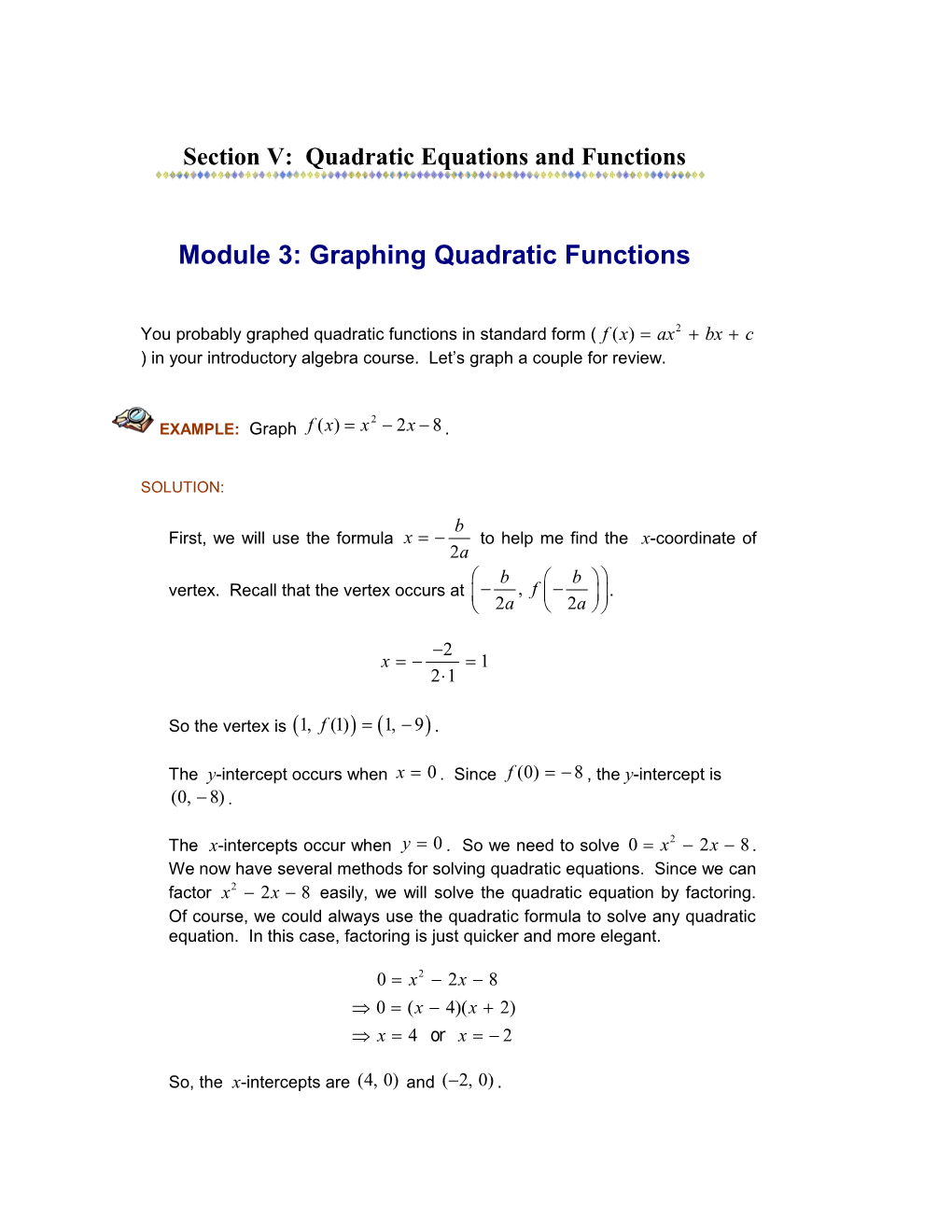 Module3: Graphing Quadratic Functions