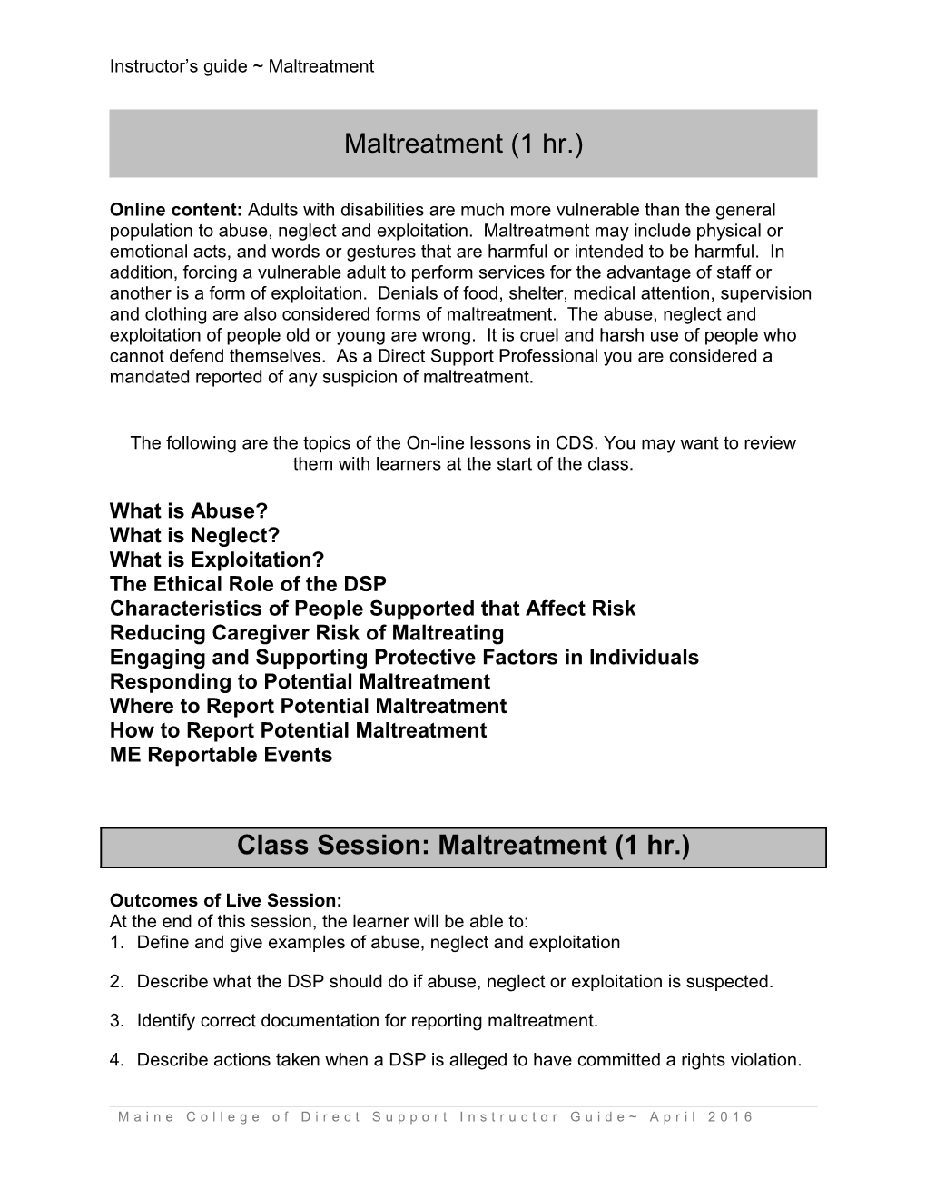 Instructor S Guide Maltreatment