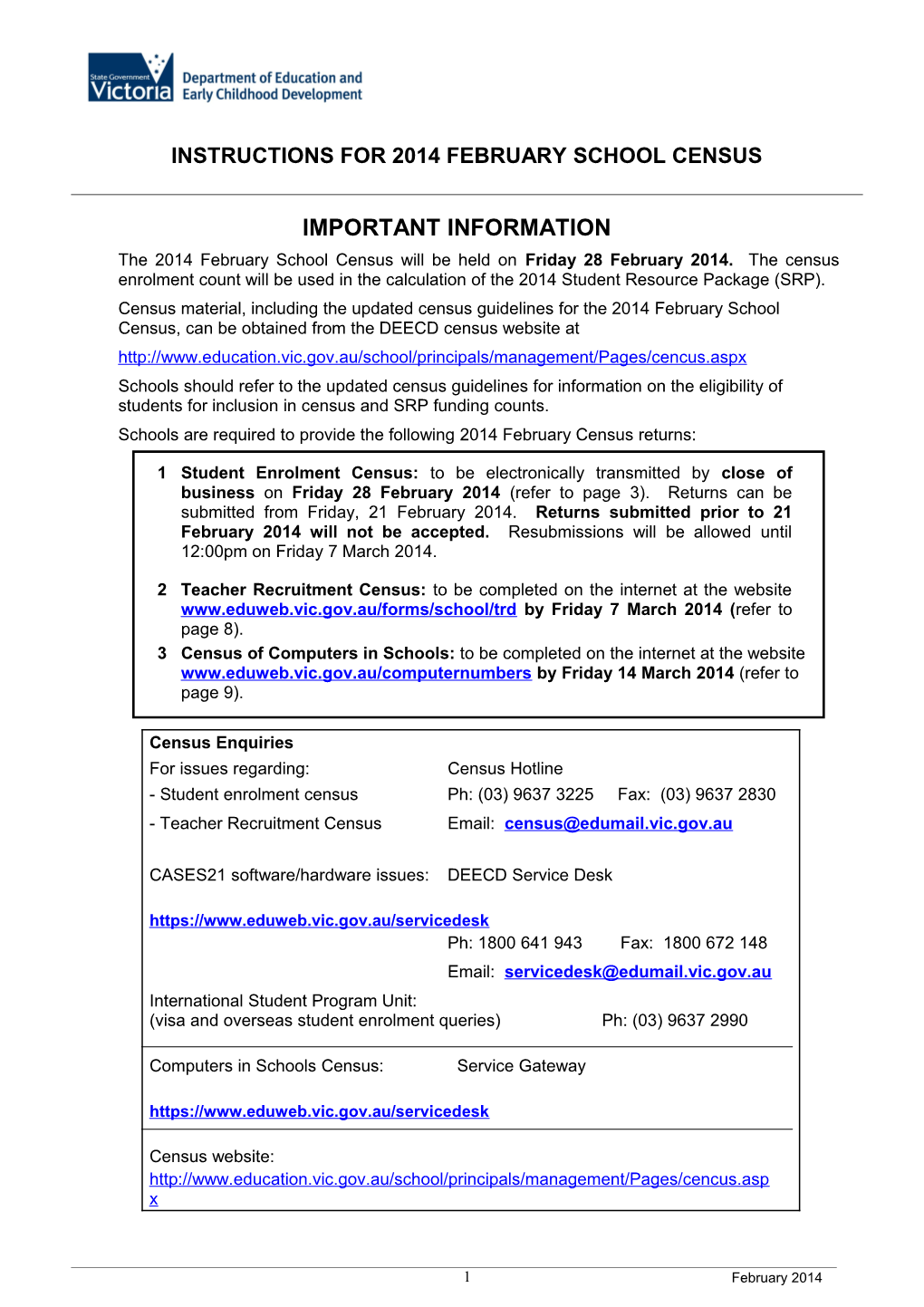 Updated Important Census Instructions Guide 2014