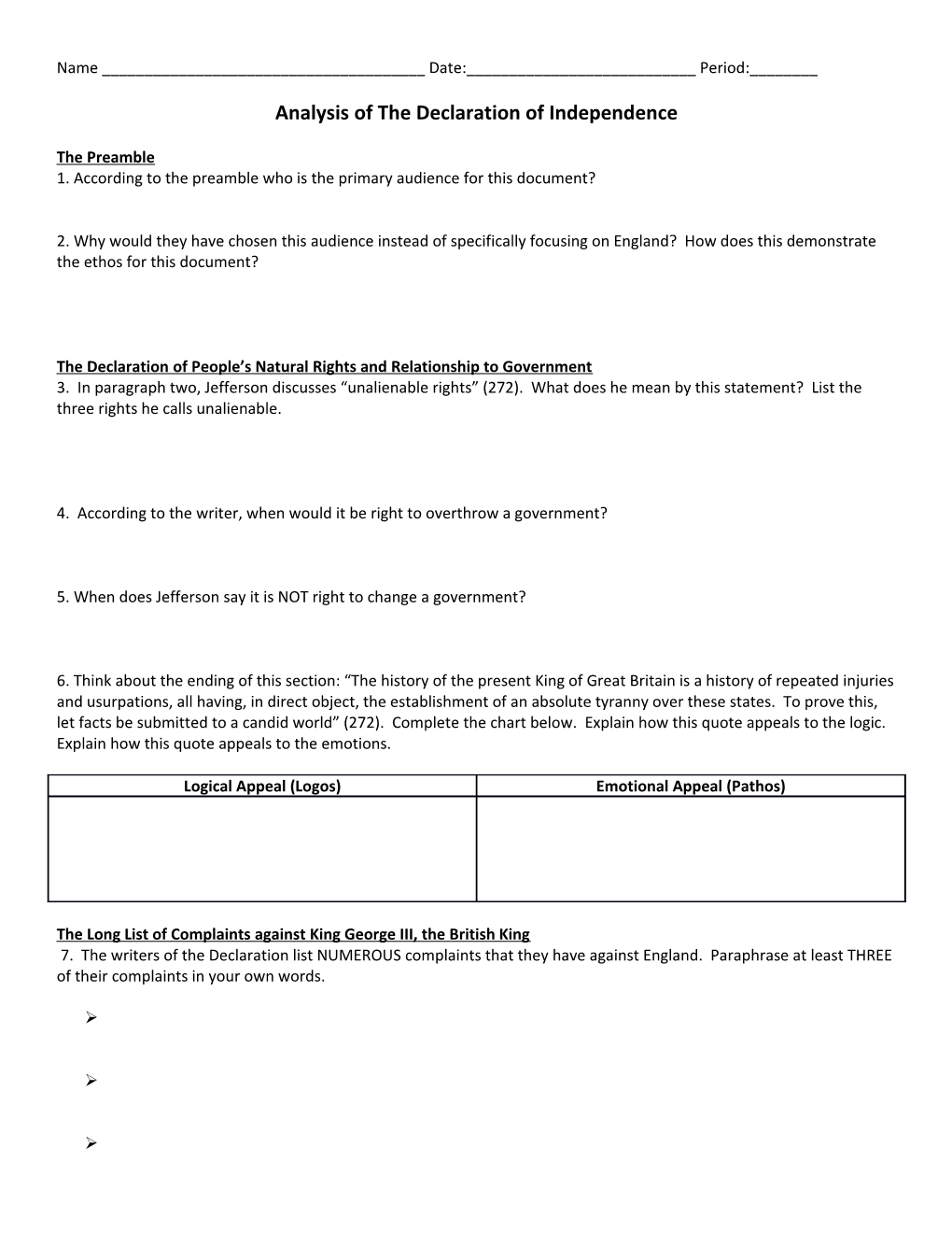 Analysis of the Declaration of Independence