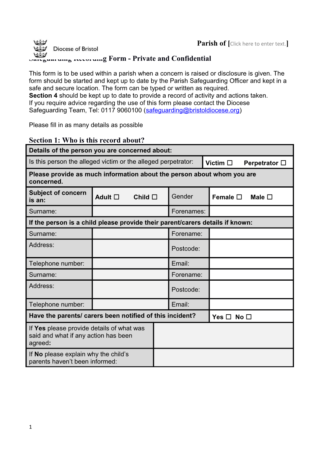 Safeguarding Recording Form - Private and Confidential