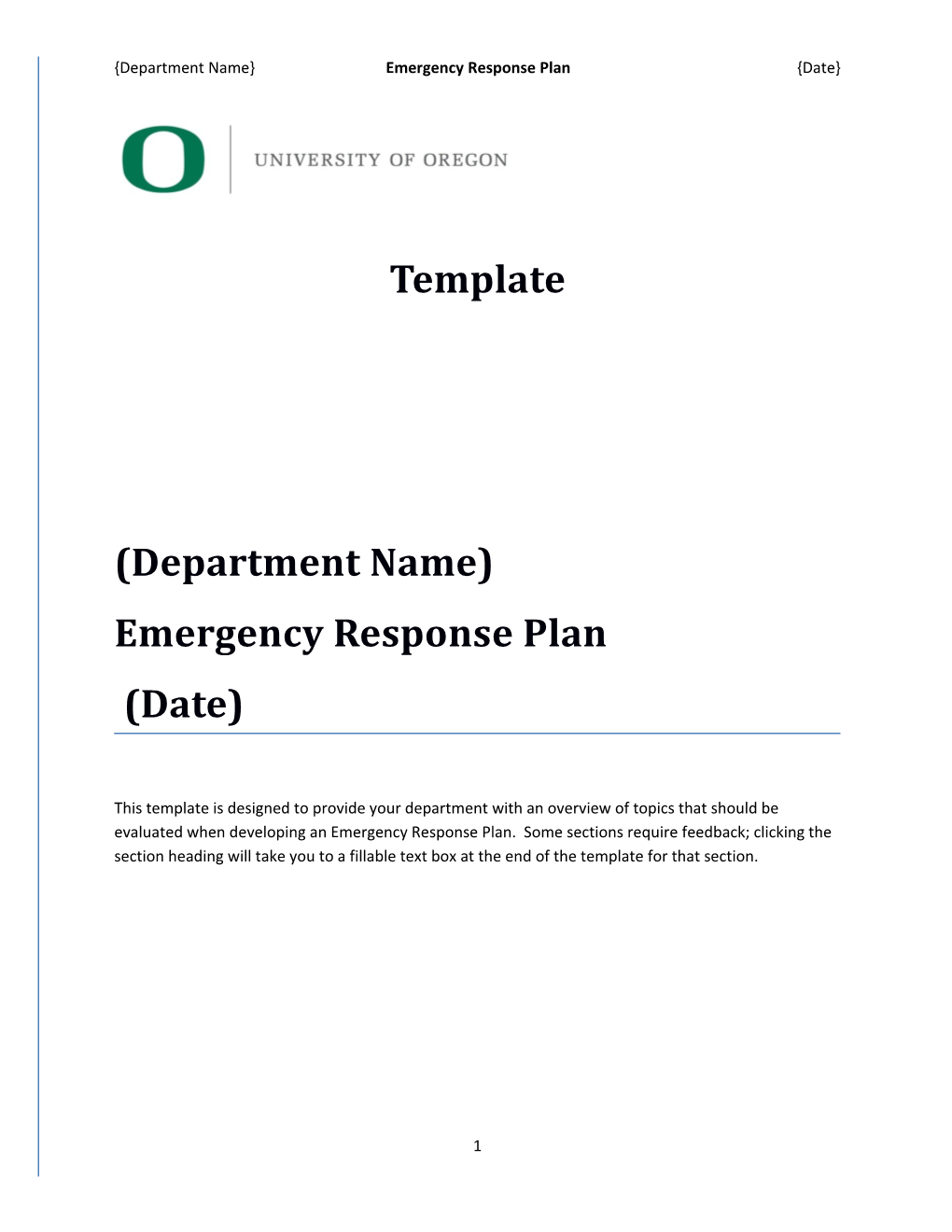 Department Name Emergency Response Plan Date