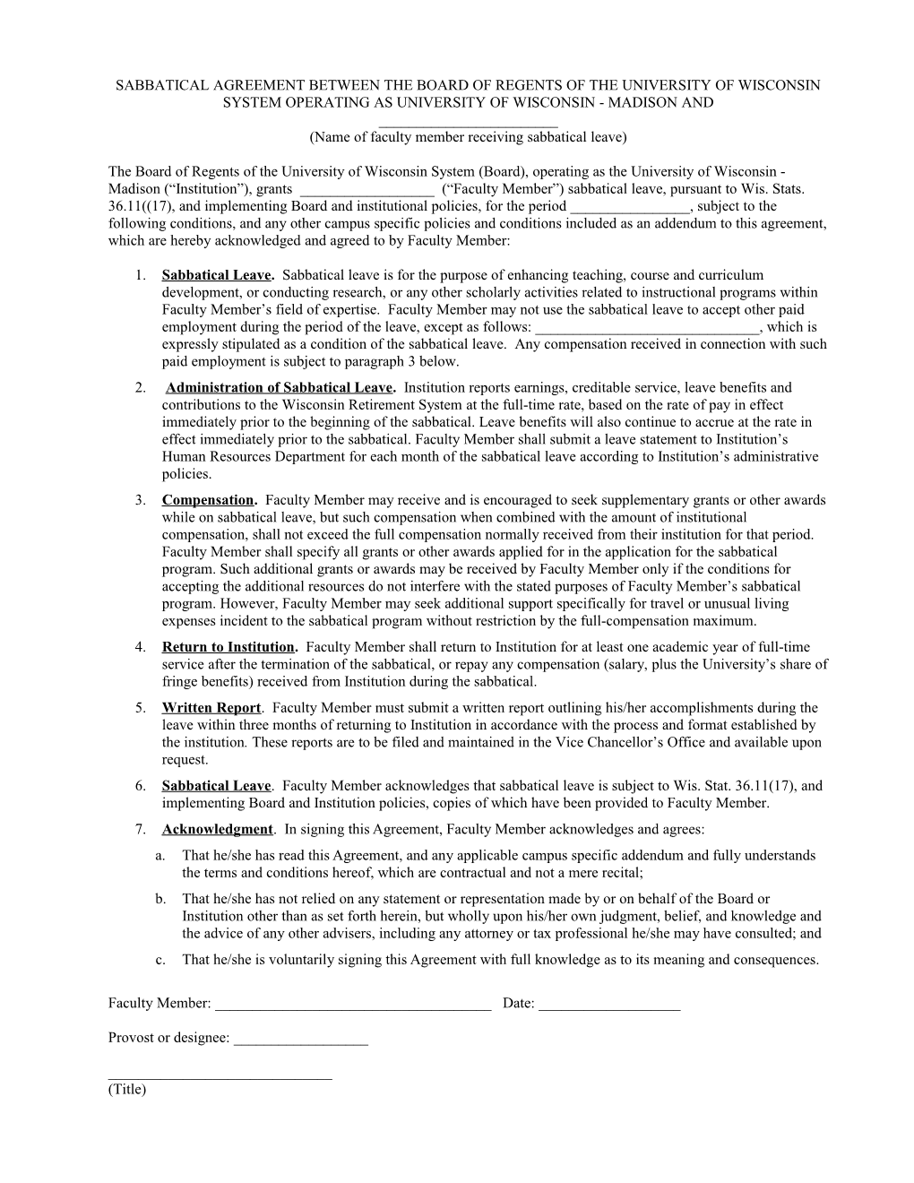 Standard Agreement Between University of Wisconsin System And