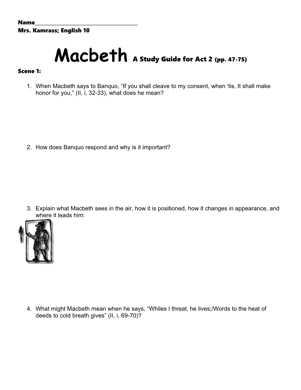 Macbetha Study Guide for Act 2 (Pp. 47-75)