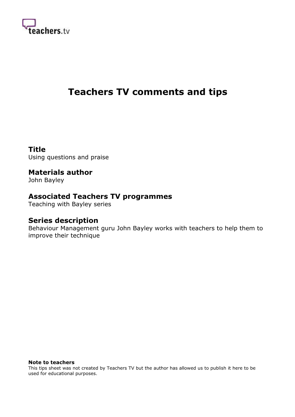 Teachers TV Top Tips