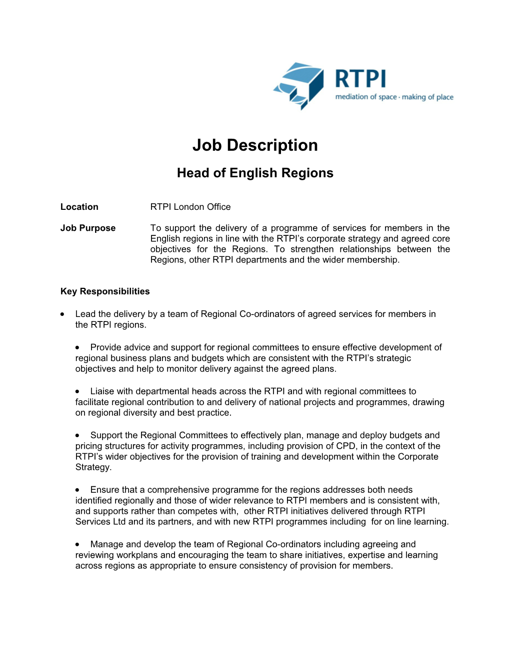 Draft Job Description (October 2005)
