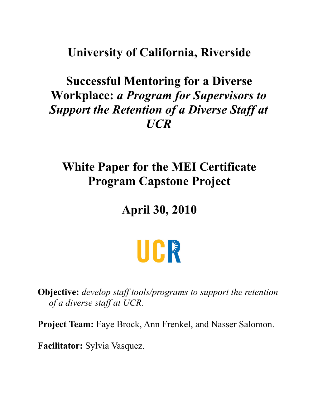 White Paper for the MEI Certificate Program Capstone Project