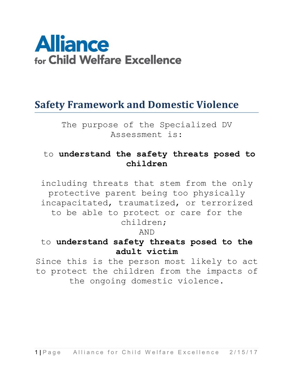 Safety Framework and Domestic Violence