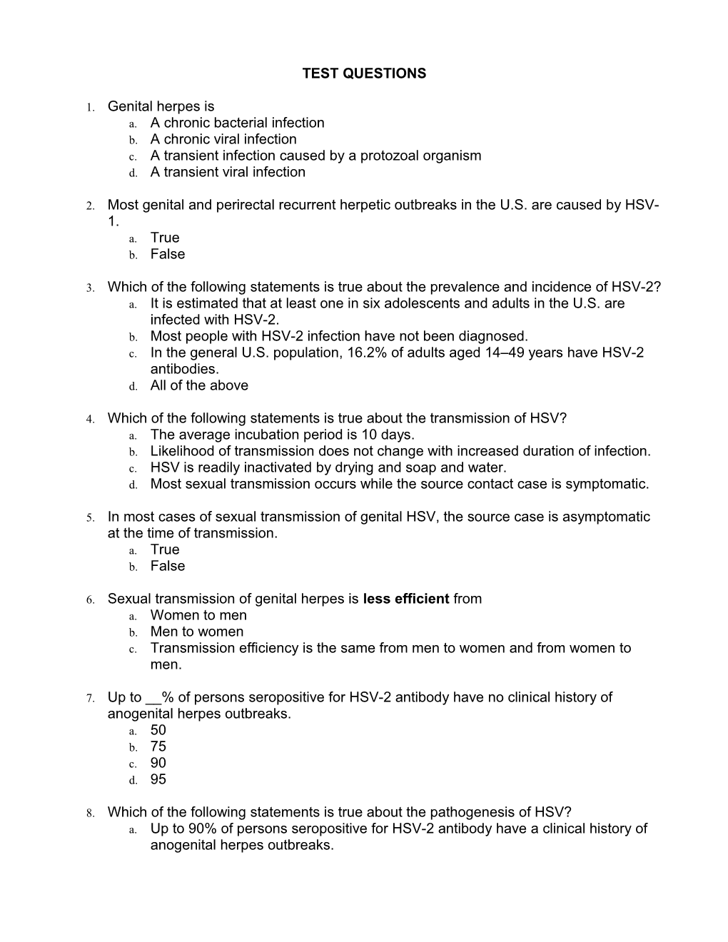 Genital Herpes Test Questions