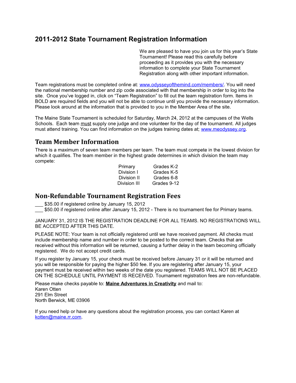 2011-2012 State Tournament Registration Information
