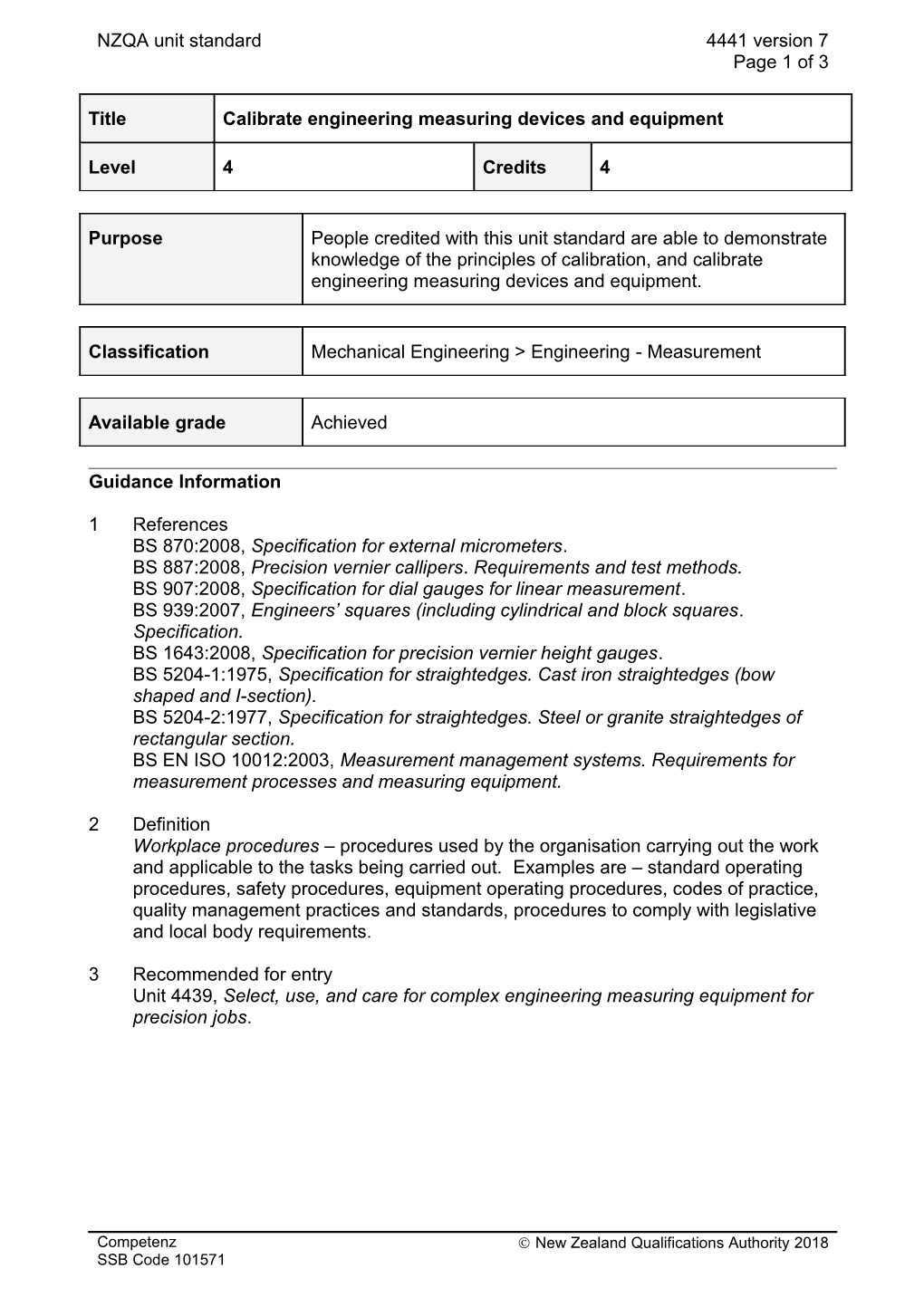 4441 Calibrate Engineering Measuring Devices and Equipment