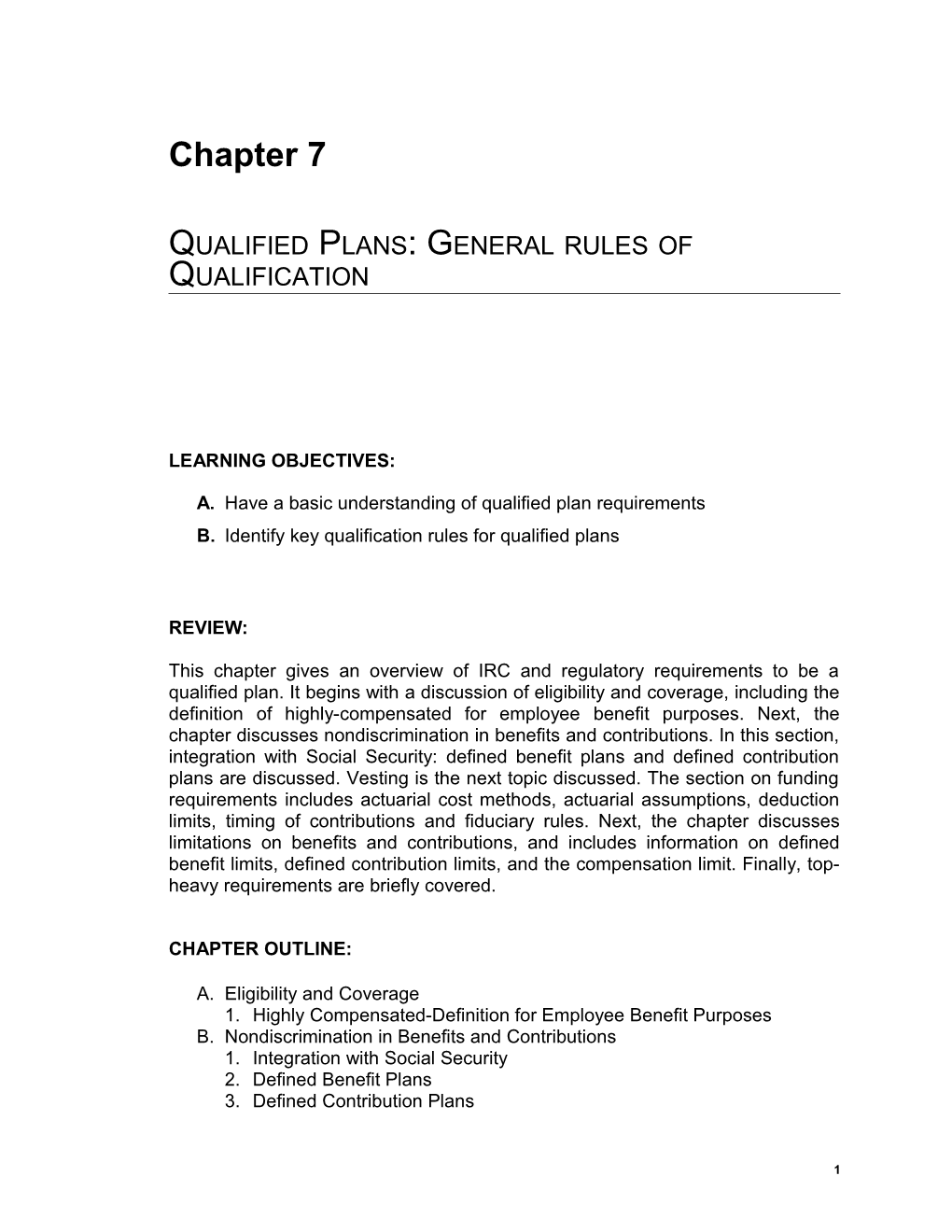 Qualified Plans: General Rules of Qualification