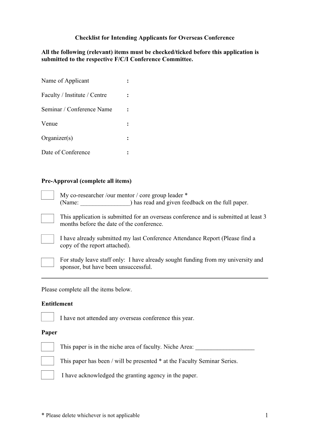 Checklist for Application for Attending a Conference
