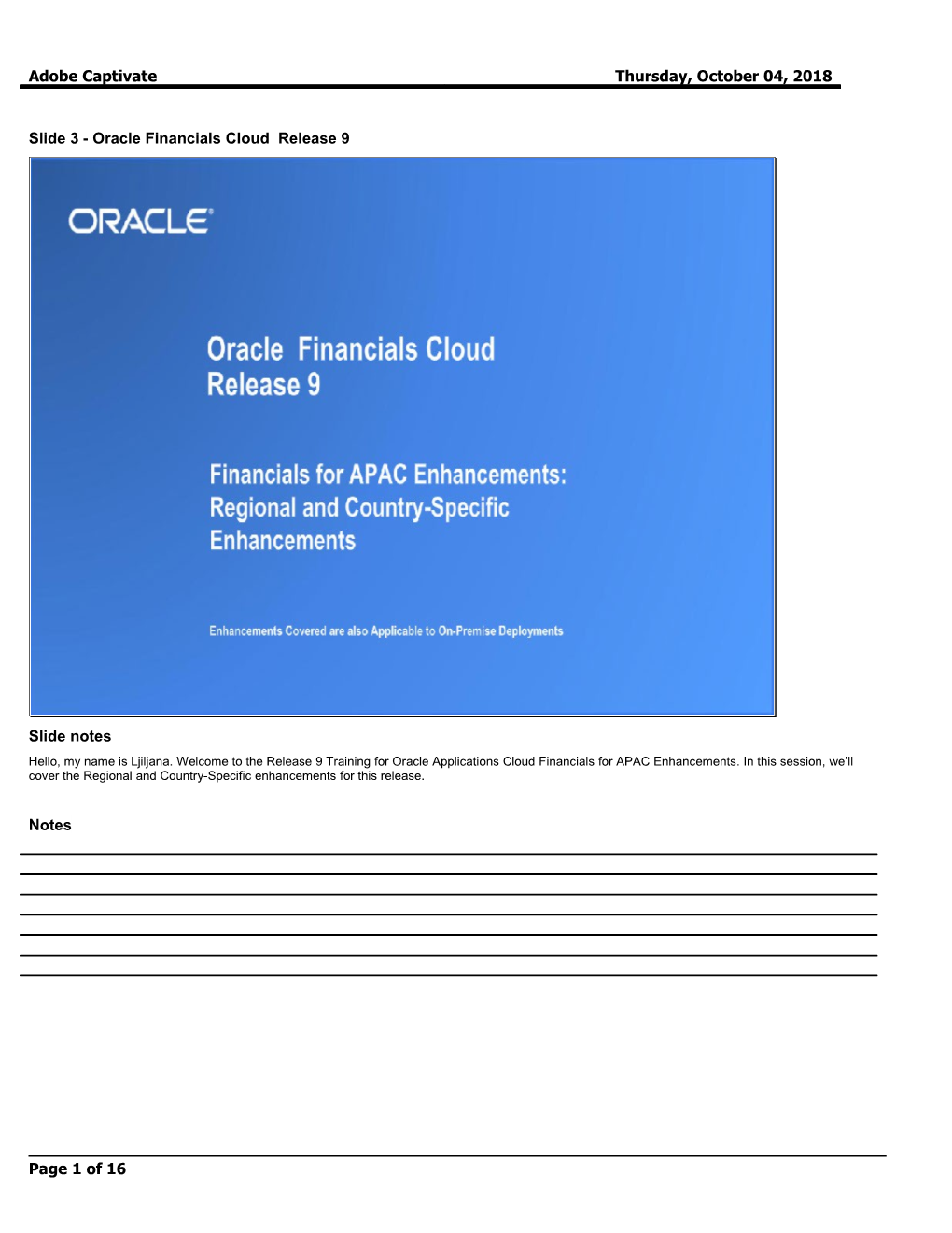 Slide 3 - Oracle Financials Cloud Release 9