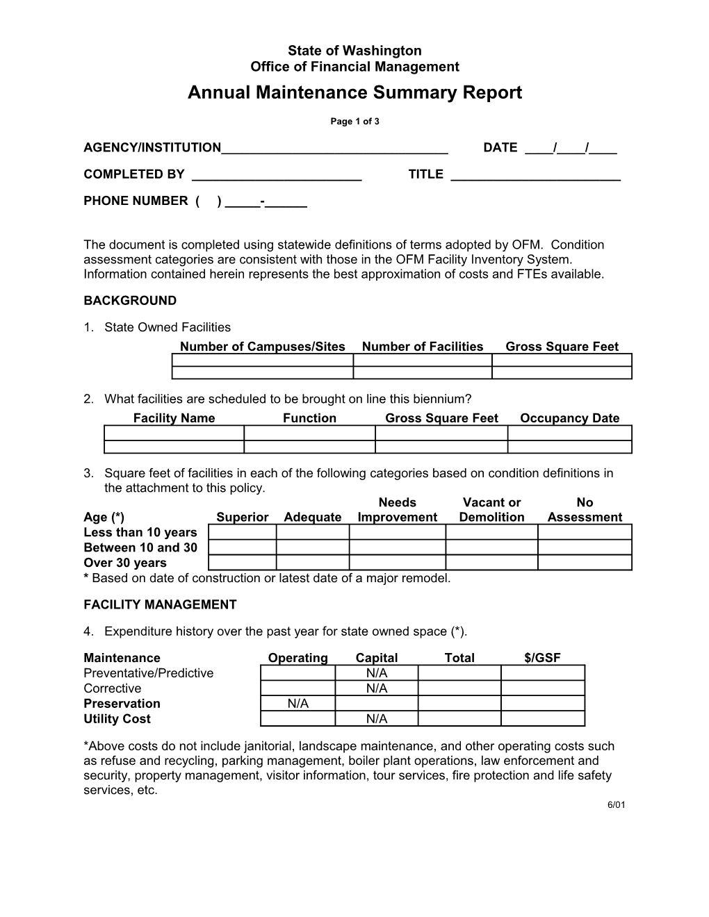 Annual Maintenance Summary Report