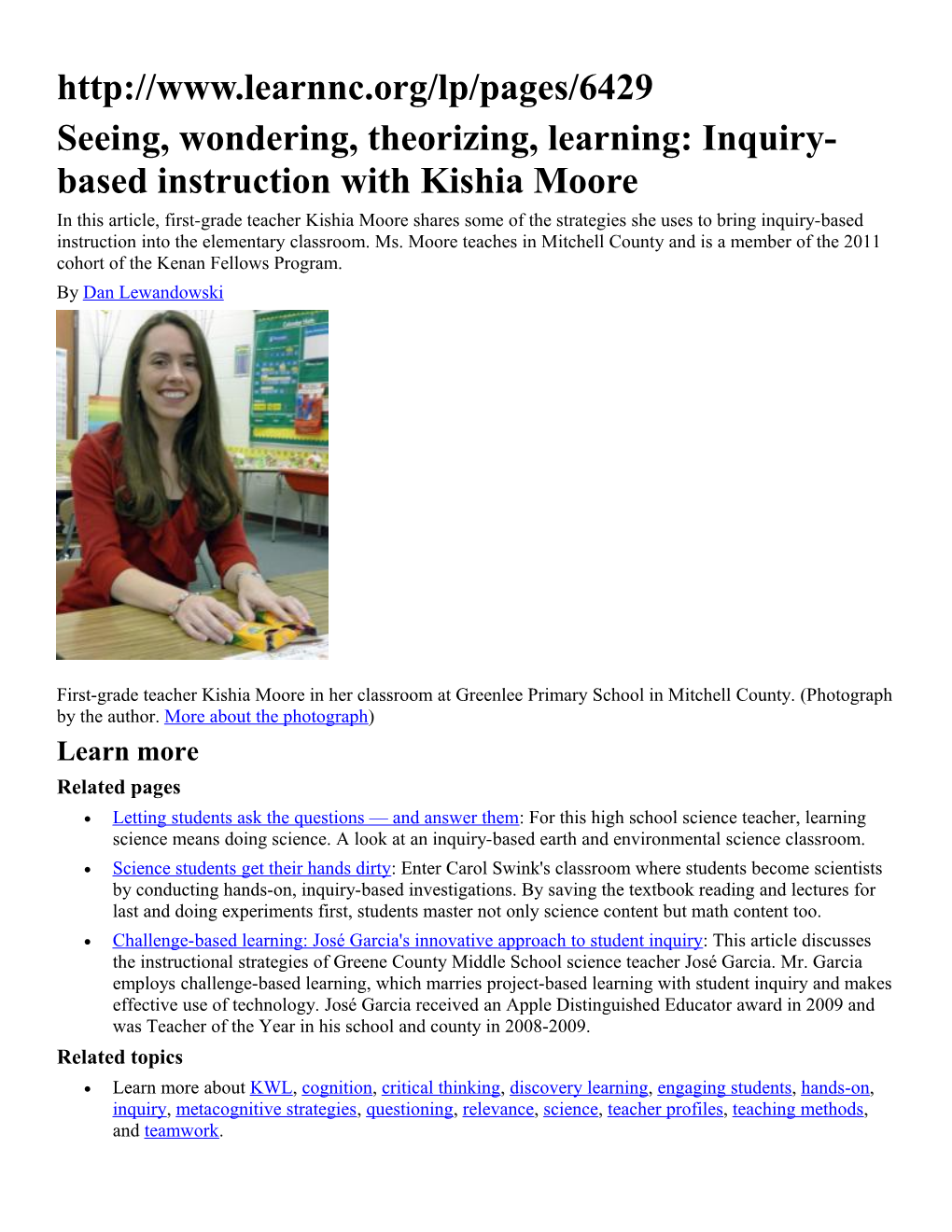 Seeing, Wondering, Theorizing, Learning: Inquiry-Based Instruction with Kishia Moore