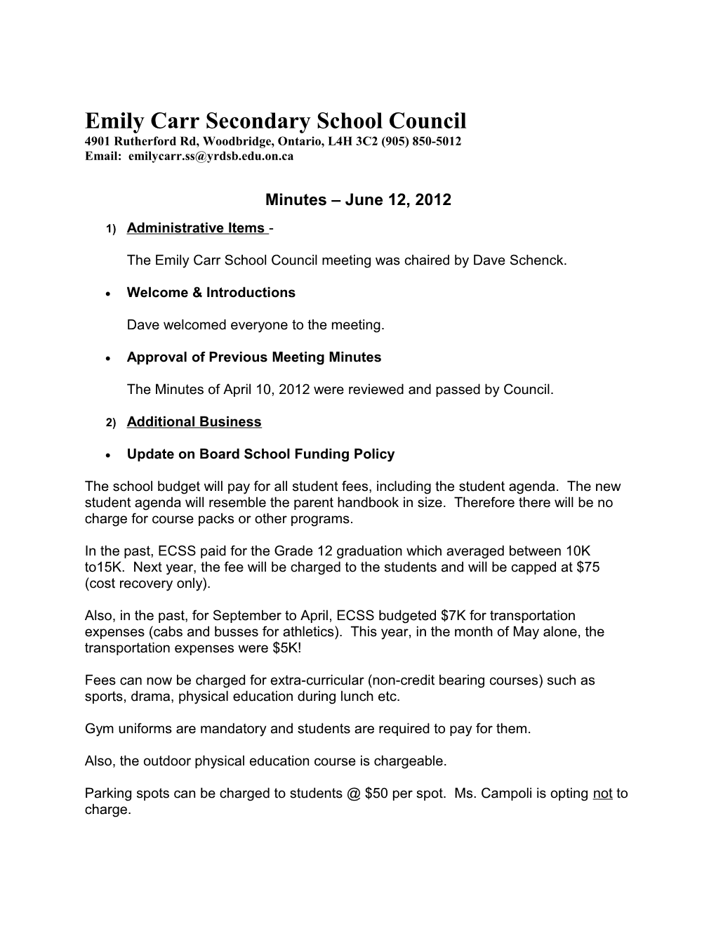 Emily Carr Secondary School Council