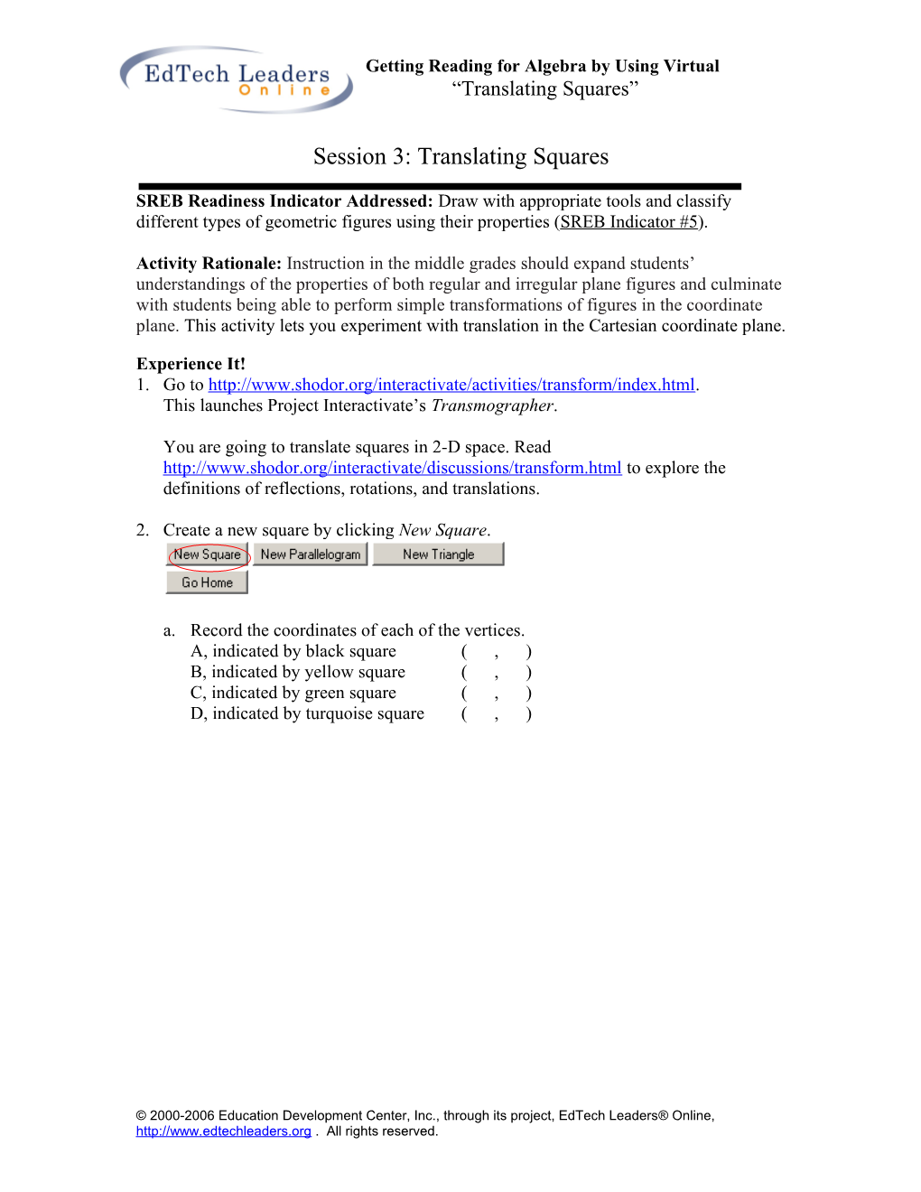 Session 3: Translating Squares