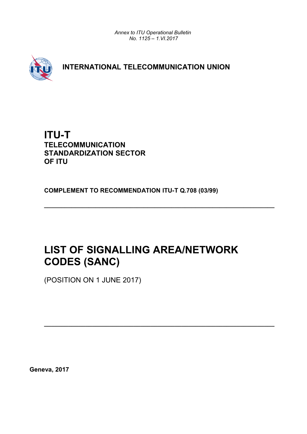 Annex to ITU Operational Bulletin