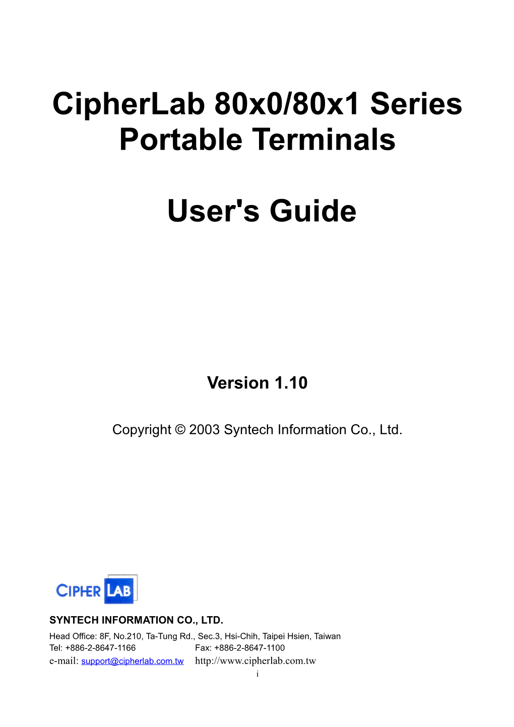 Cipherlab 8000 User's Manual 1.01