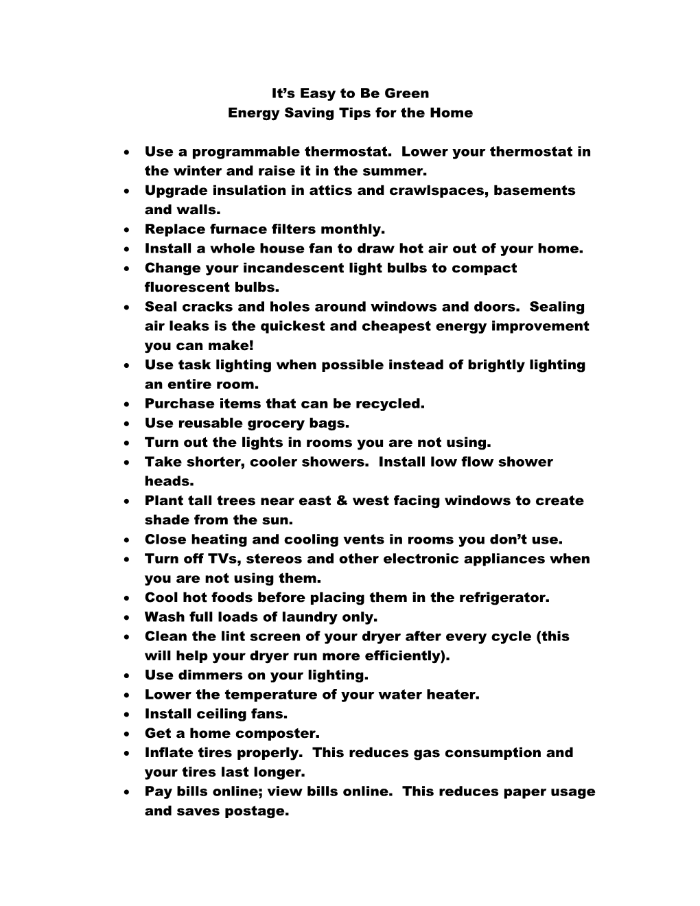 Energy Saving Tips for the Home