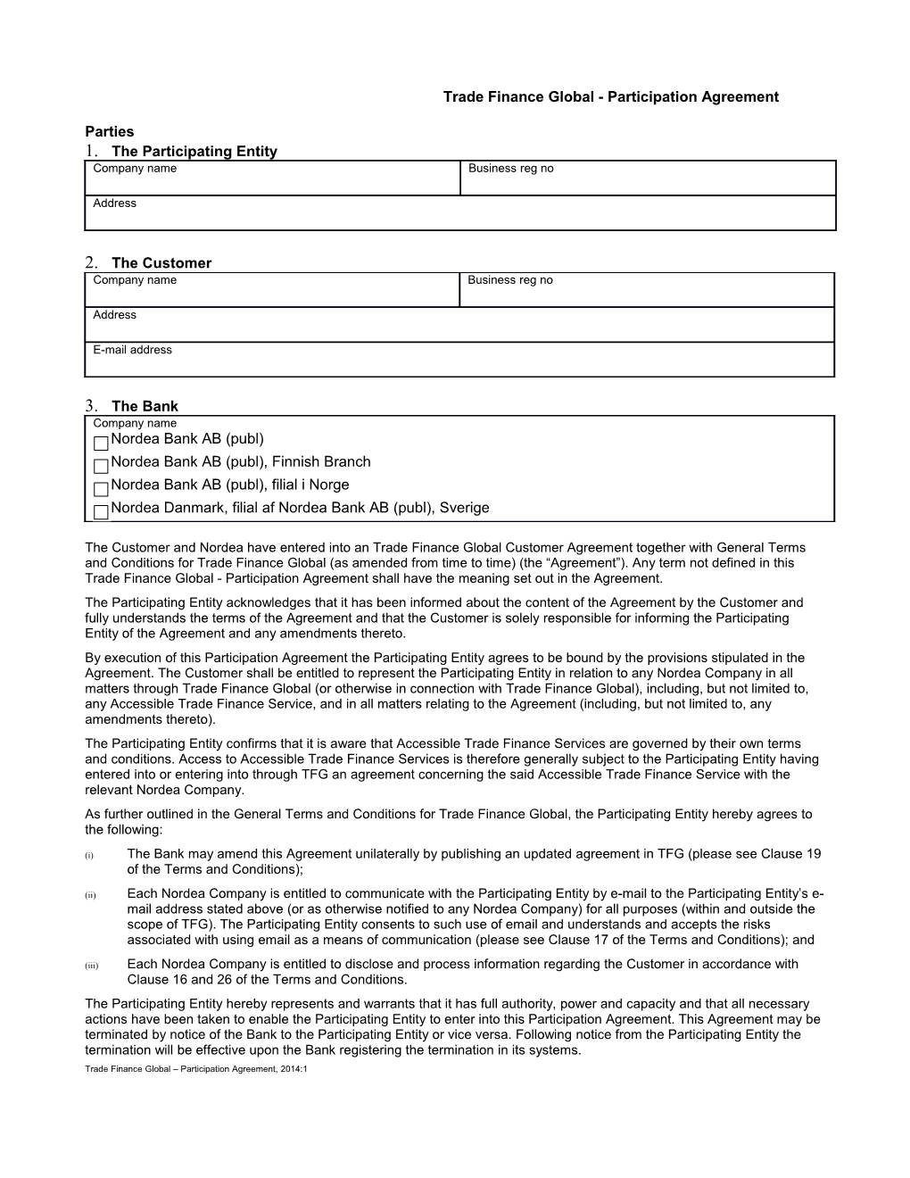 Trade Finance Global - Participation Agreement