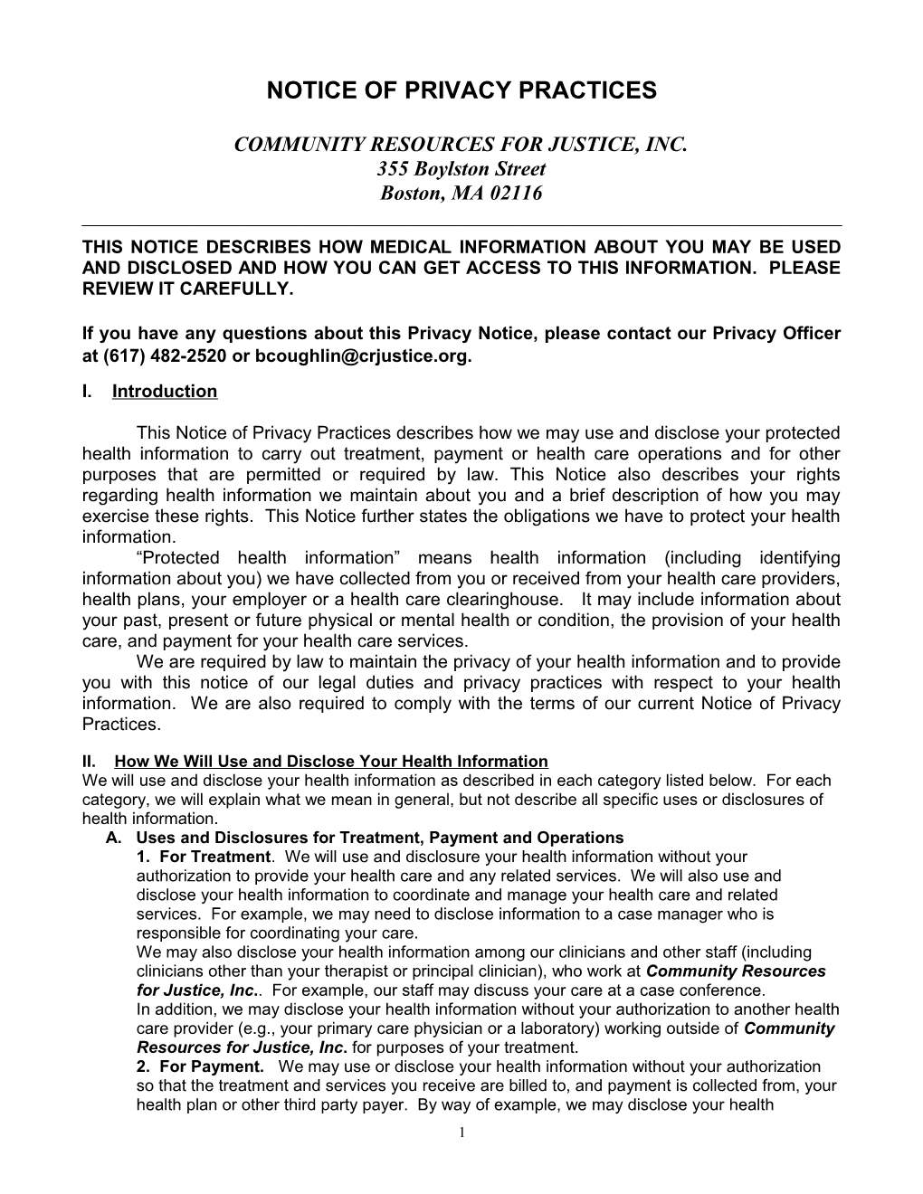 Model Notice of Privacy Practices