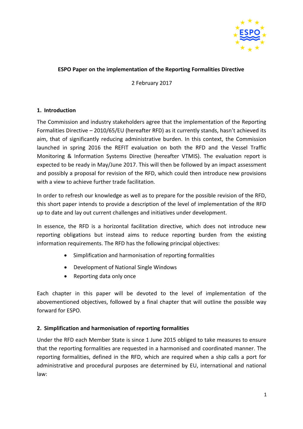 ESPO Paper on the Implementation of the Reporting Formalities Directive
