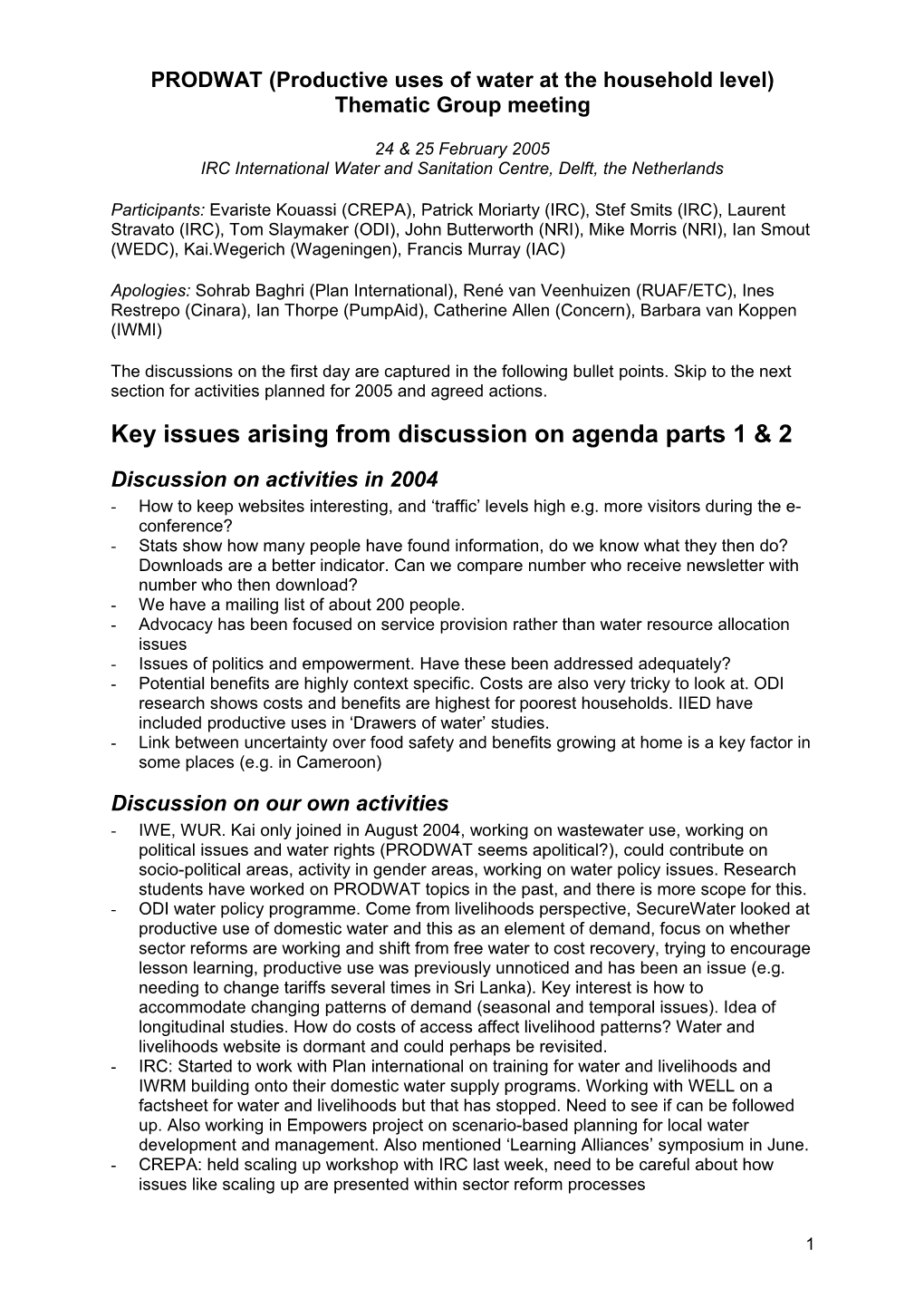 PRODWAT (Productive Uses of Water at the Household Level) Thematic Group Meeting