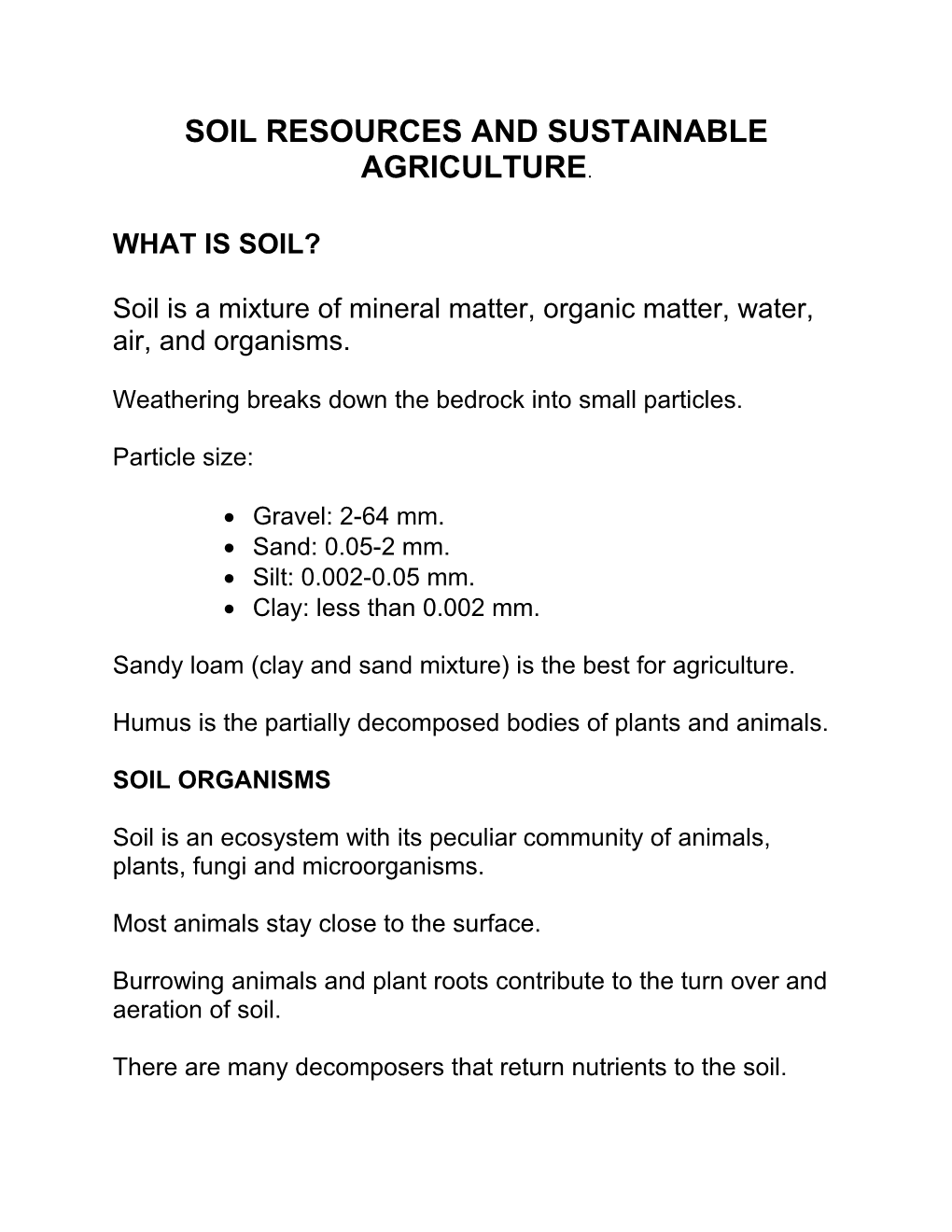 Soil Resources and Sustainable Agriculture