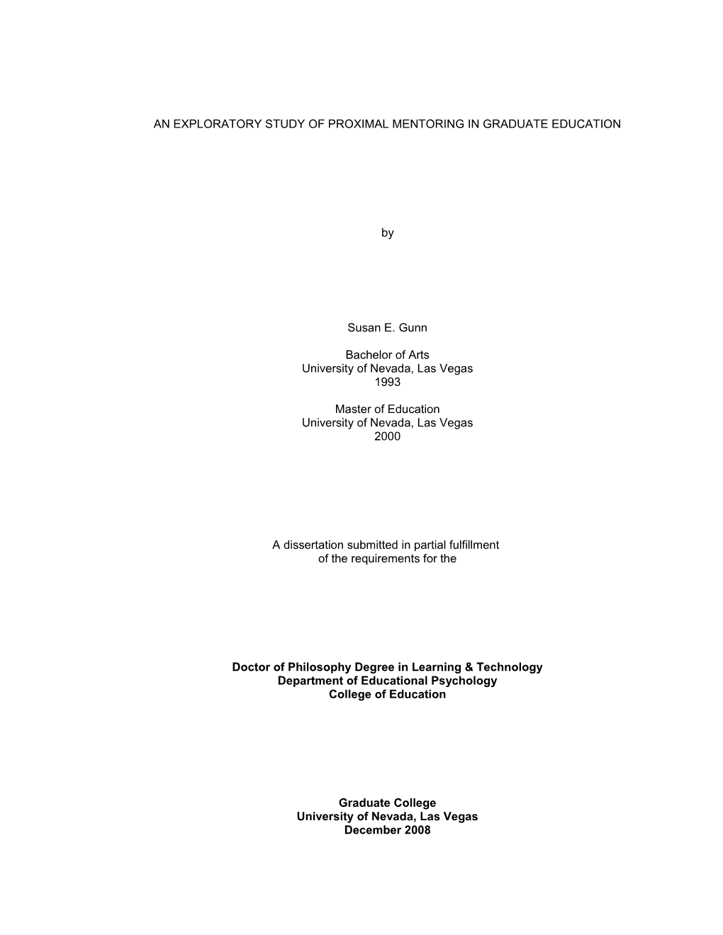 An Exploratory Study of Proximal Mentoring in Graduate Education