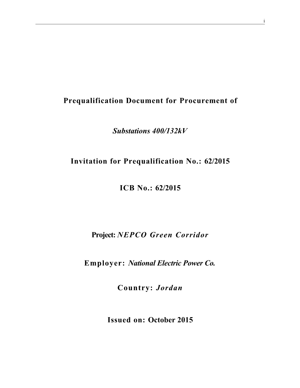 Prequalification Document Forprocurement Of