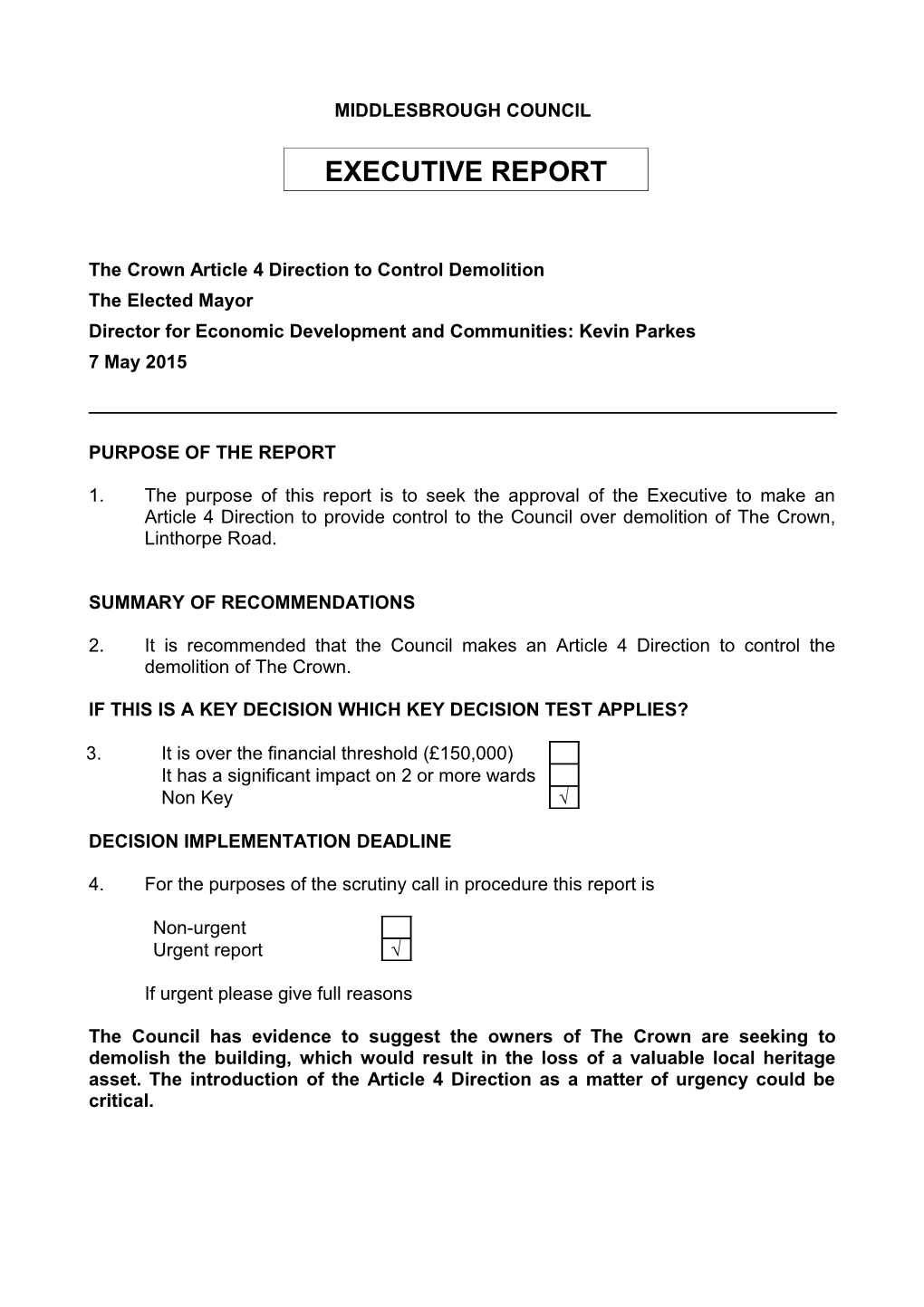 The Crown Article 4 Direction to Control Demolition