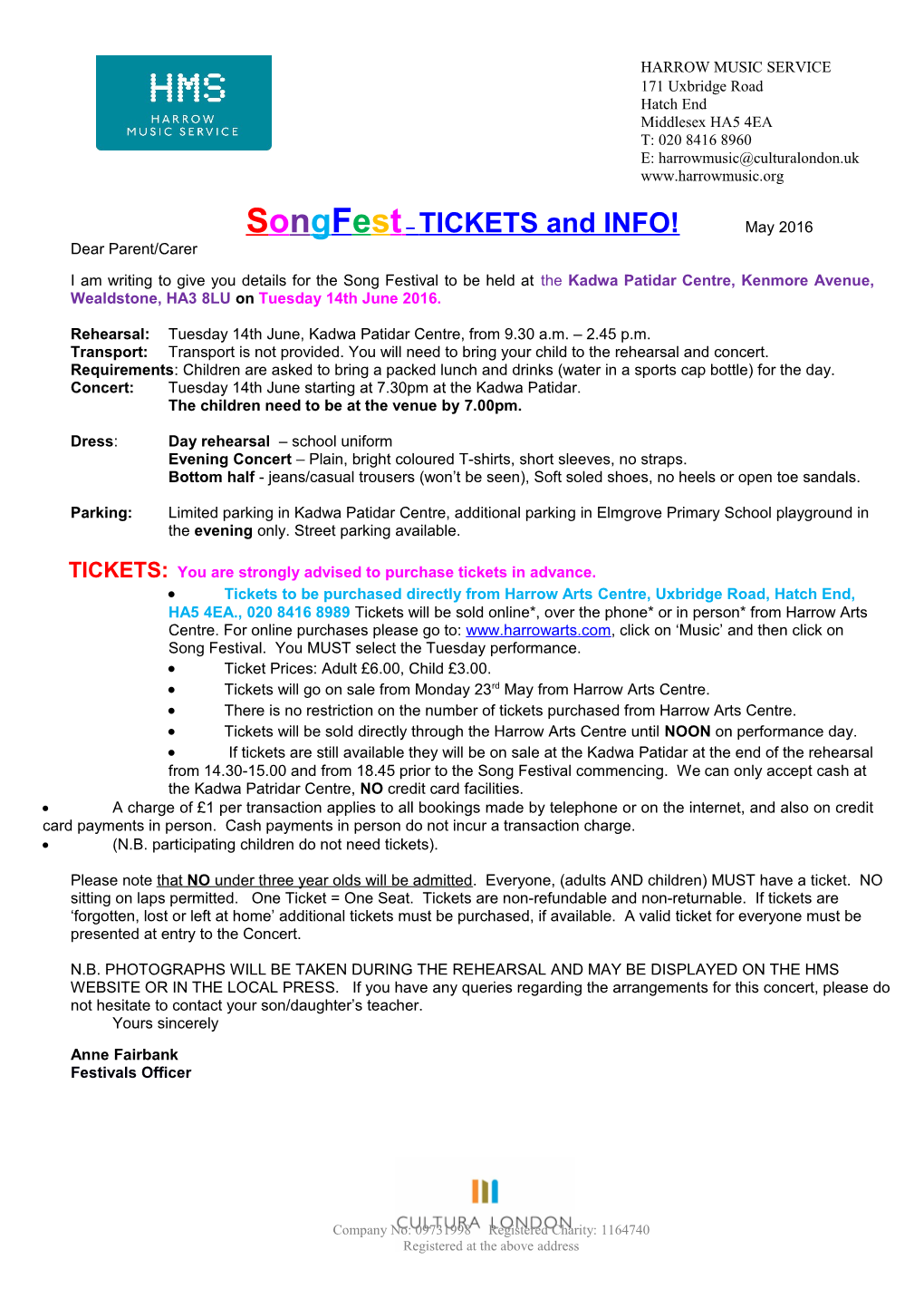 Songfest TICKETS and INFO! May 2016