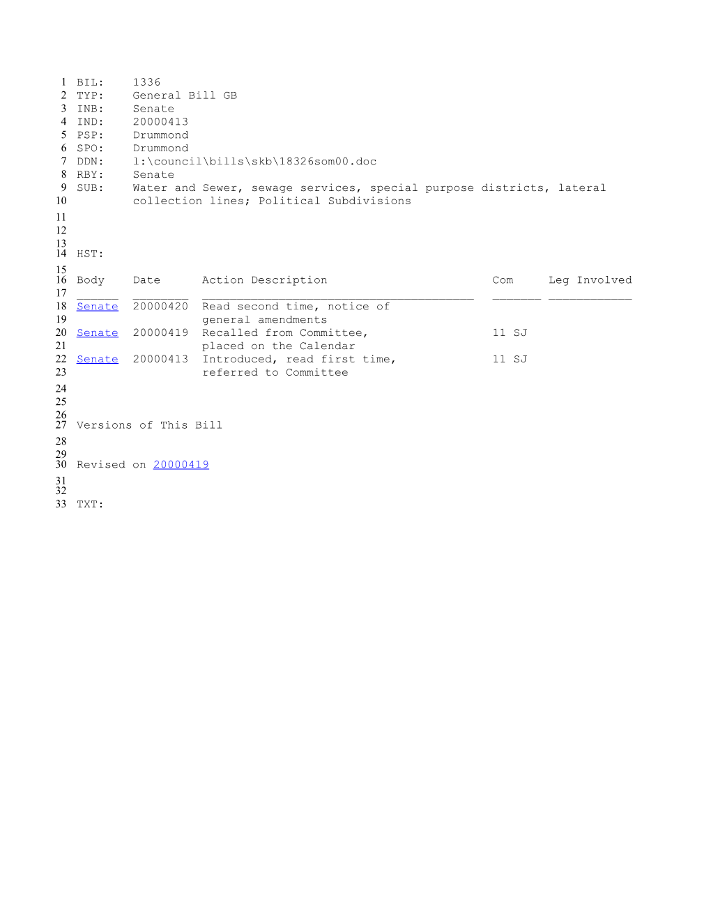 1999-2000 Bill 1336: Water and Sewer, Sewage Services, Special Purpose Districts, Lateral