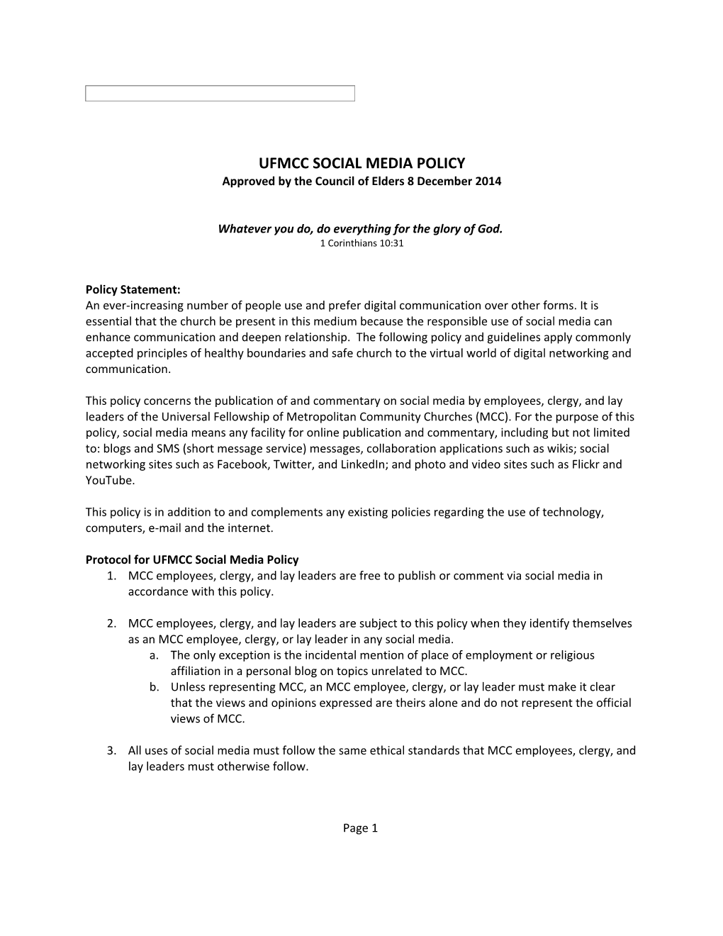 Ufmcc Social Media Policy