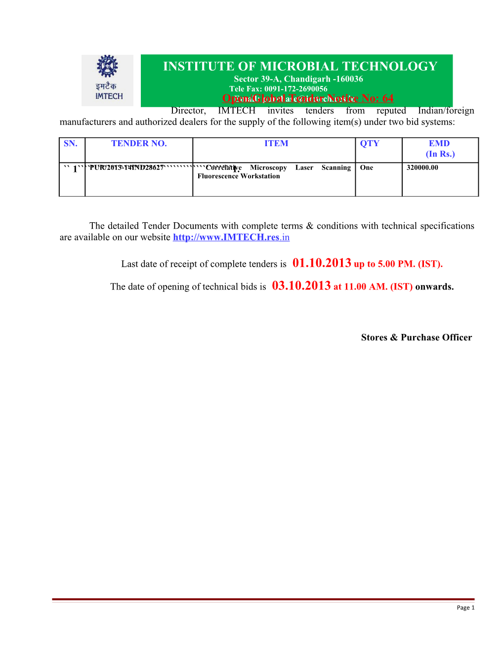 Open/Global Tender Notice No: 64