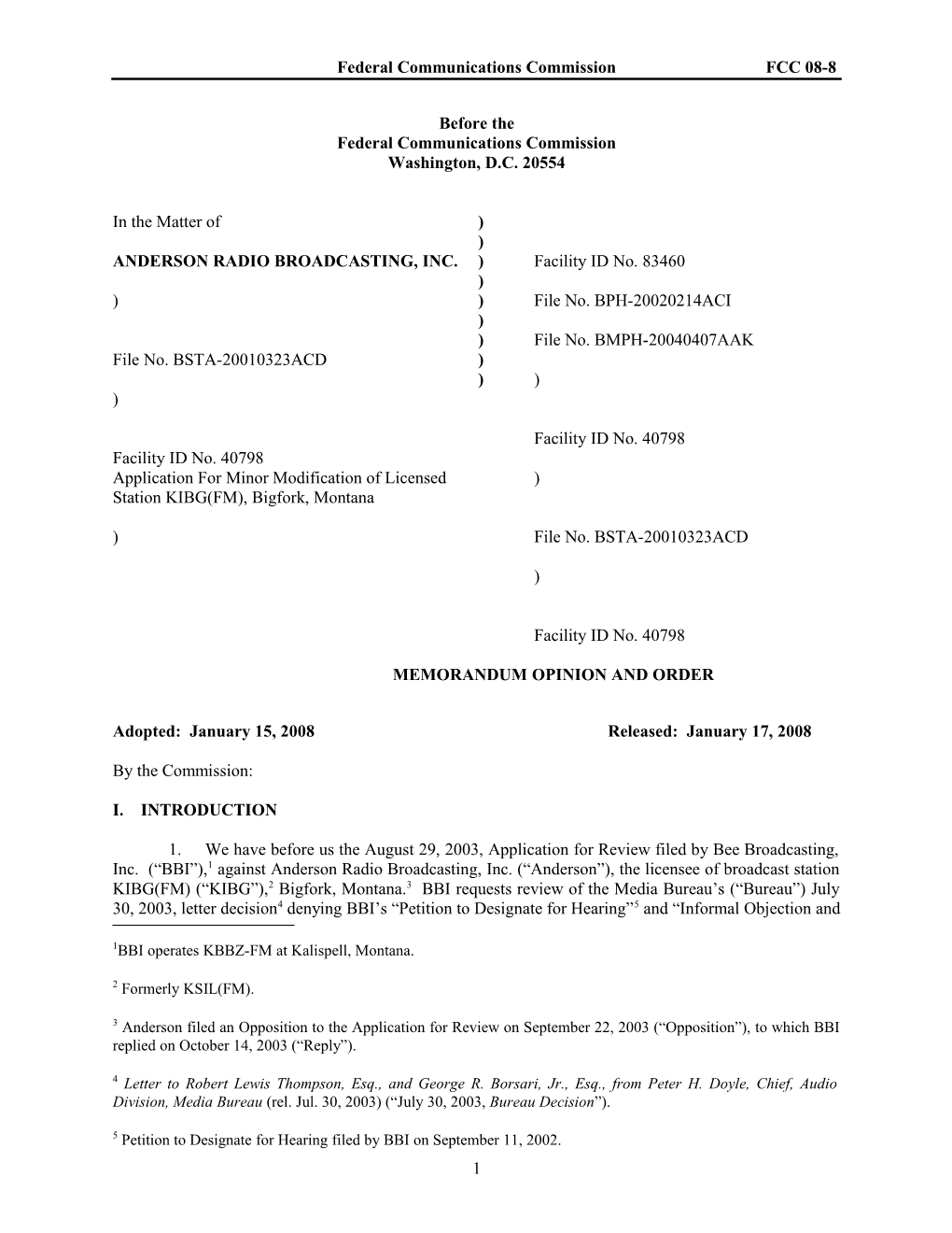 Federal Communications Commissionfcc 08-8