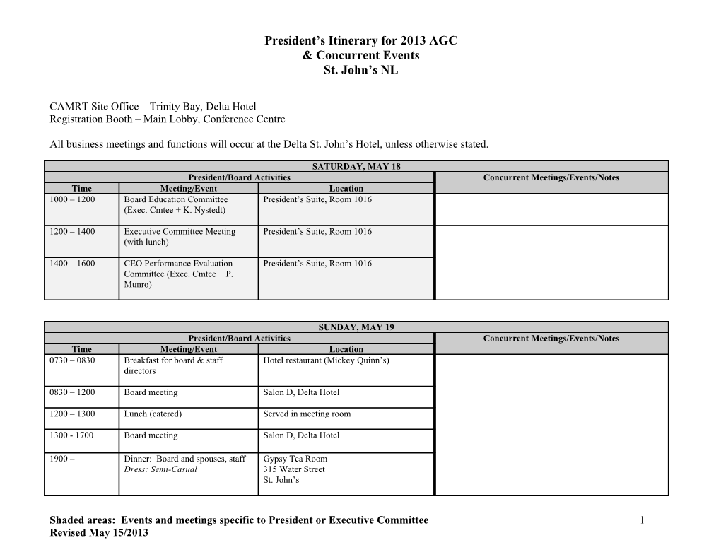 President S Itinerary for 1999 AGC