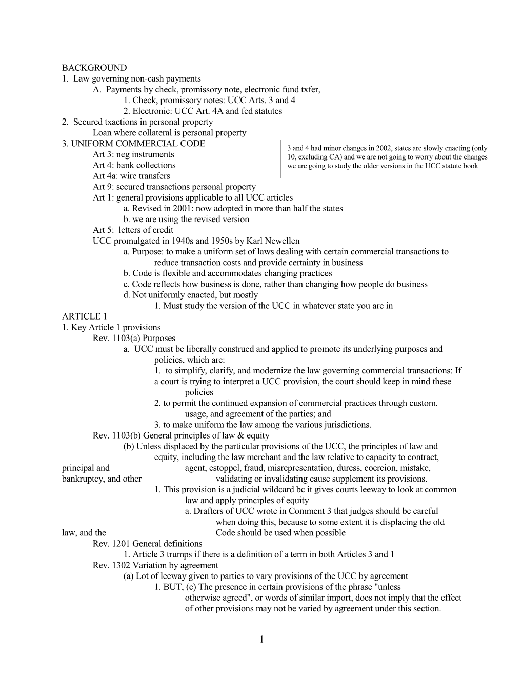 1. Law Governing Non-Cash Payments