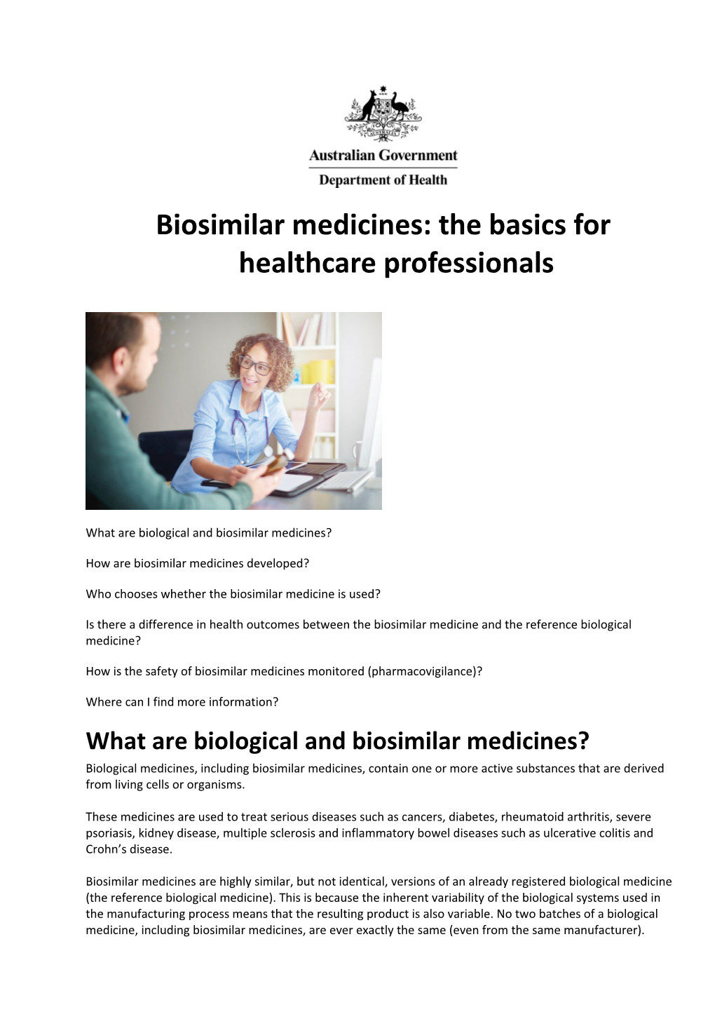 Biosimilar Medicines: the Basics for Healthcare Professionals