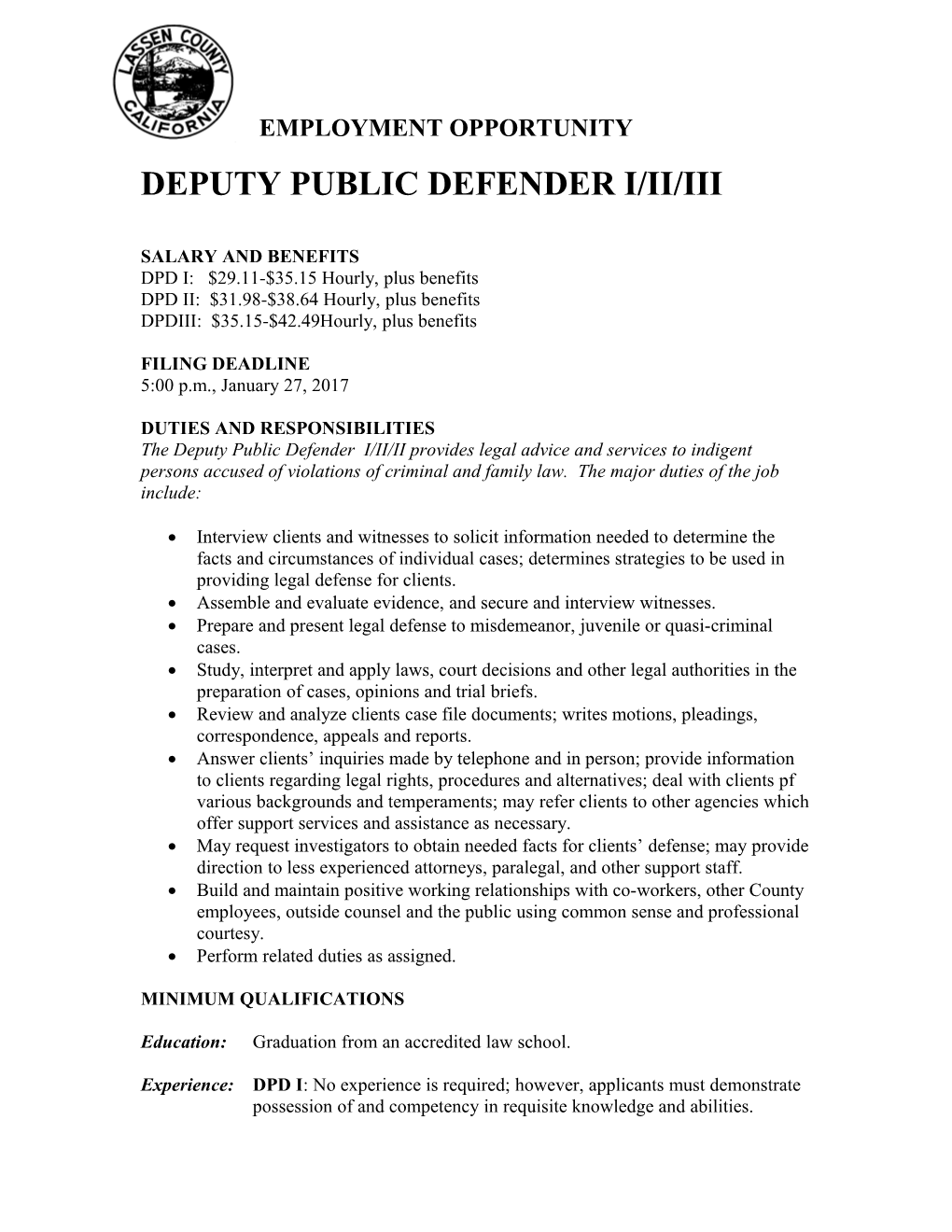 Deputy Public Defender I/Ii/Iii