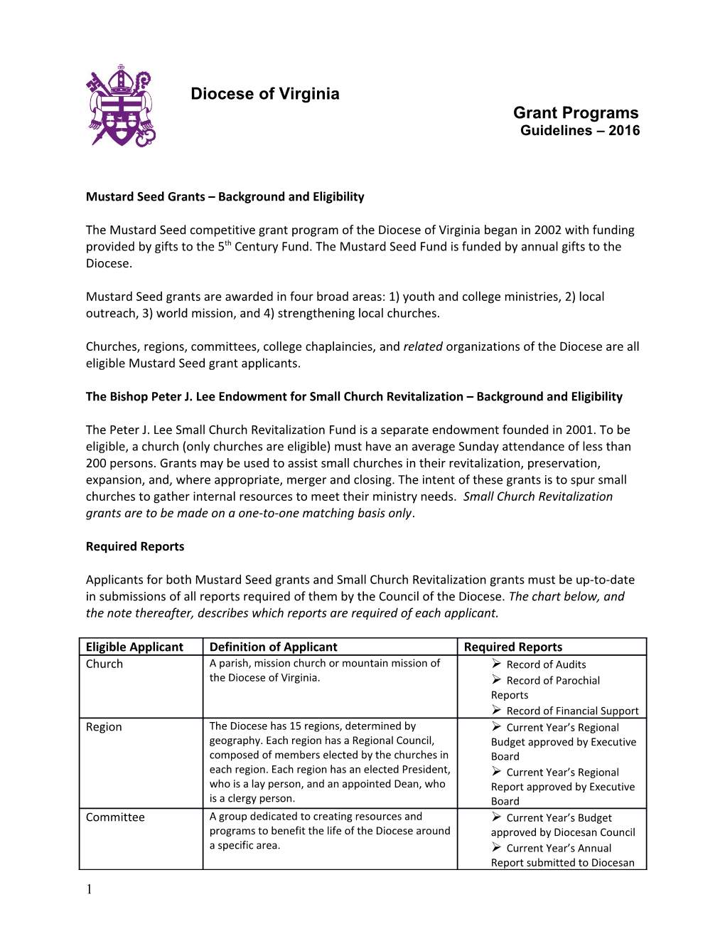 Mustard Seed Grants Background and Eligibility