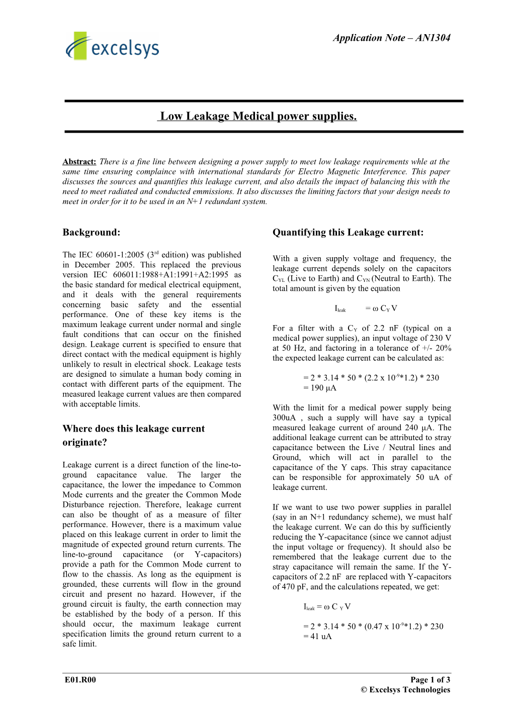 E01.R00page 1 of 3 Excelsys Technologies