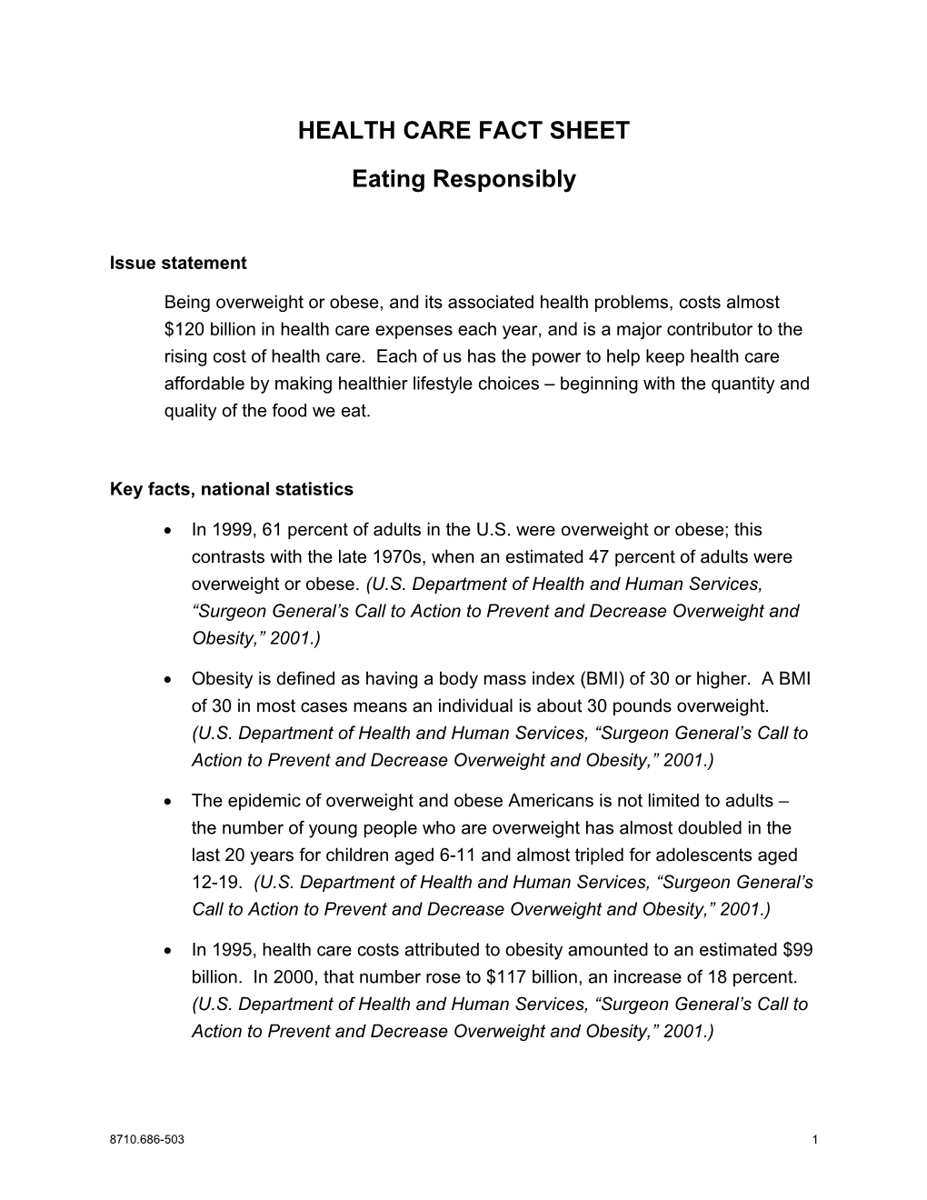 Fact Sheet: Eating Responsibly