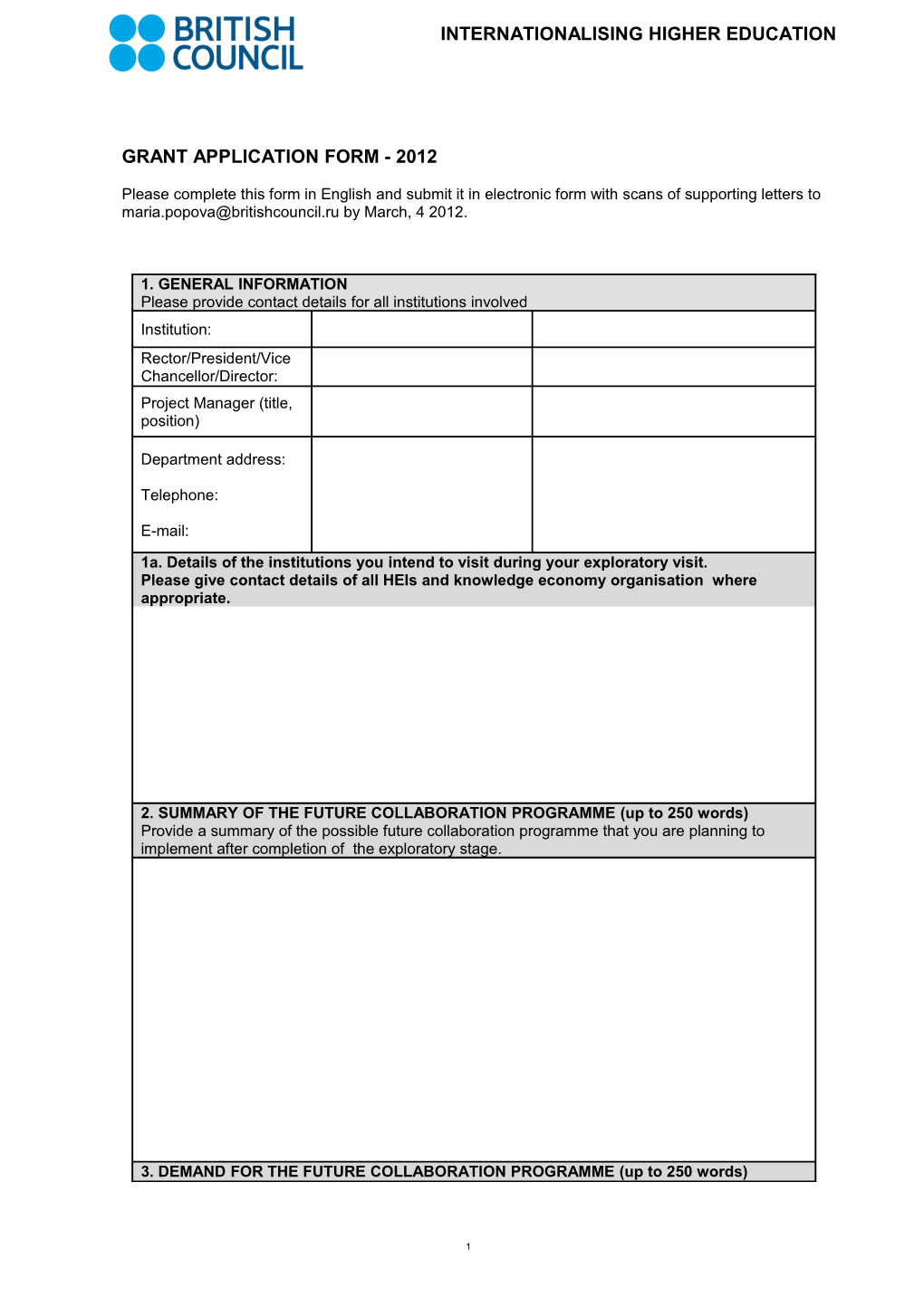 Grant Application Form- 2012