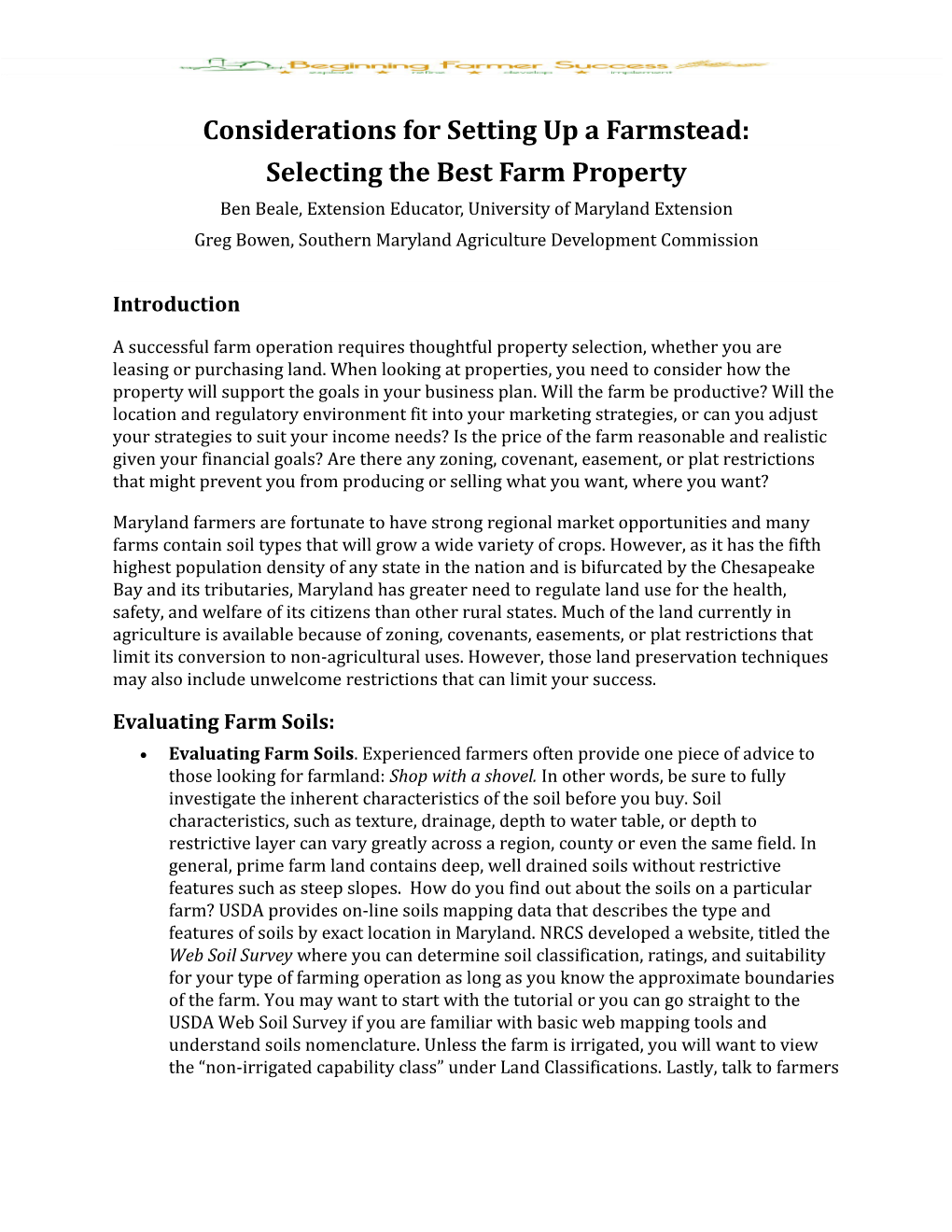 Considerations for Settingupa Farmstead