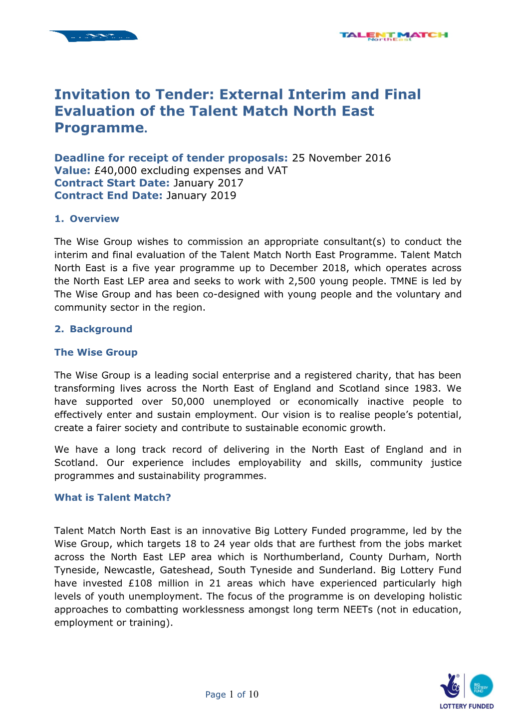 Invitation to Tender: External Interim and Final Evaluation of the Talent Match North