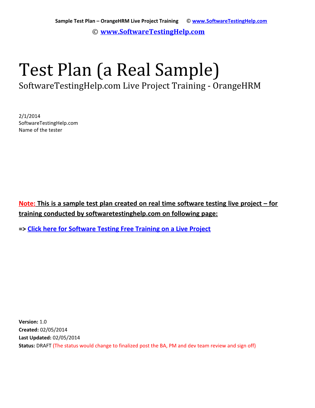 Test Plan (A Real Sample)